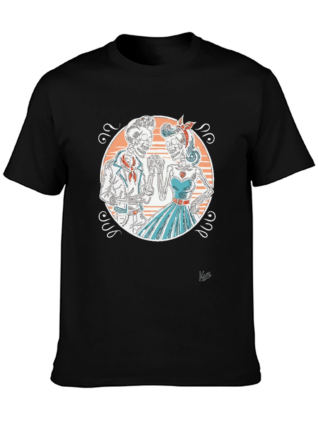 Retro Skeleton Couple Graphic T-Shirt