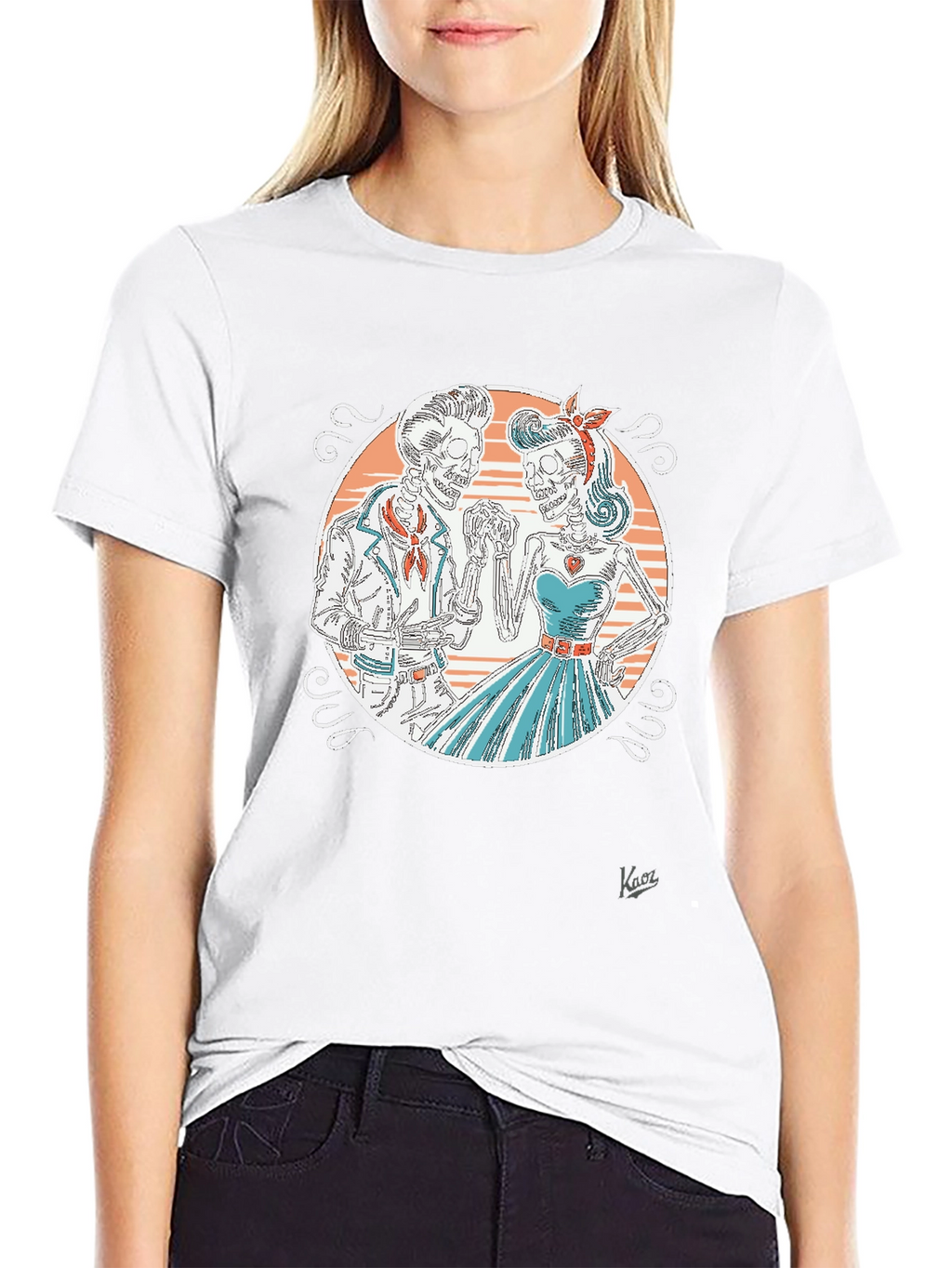 Retro Skeleton Couple Graphic T-Shirt