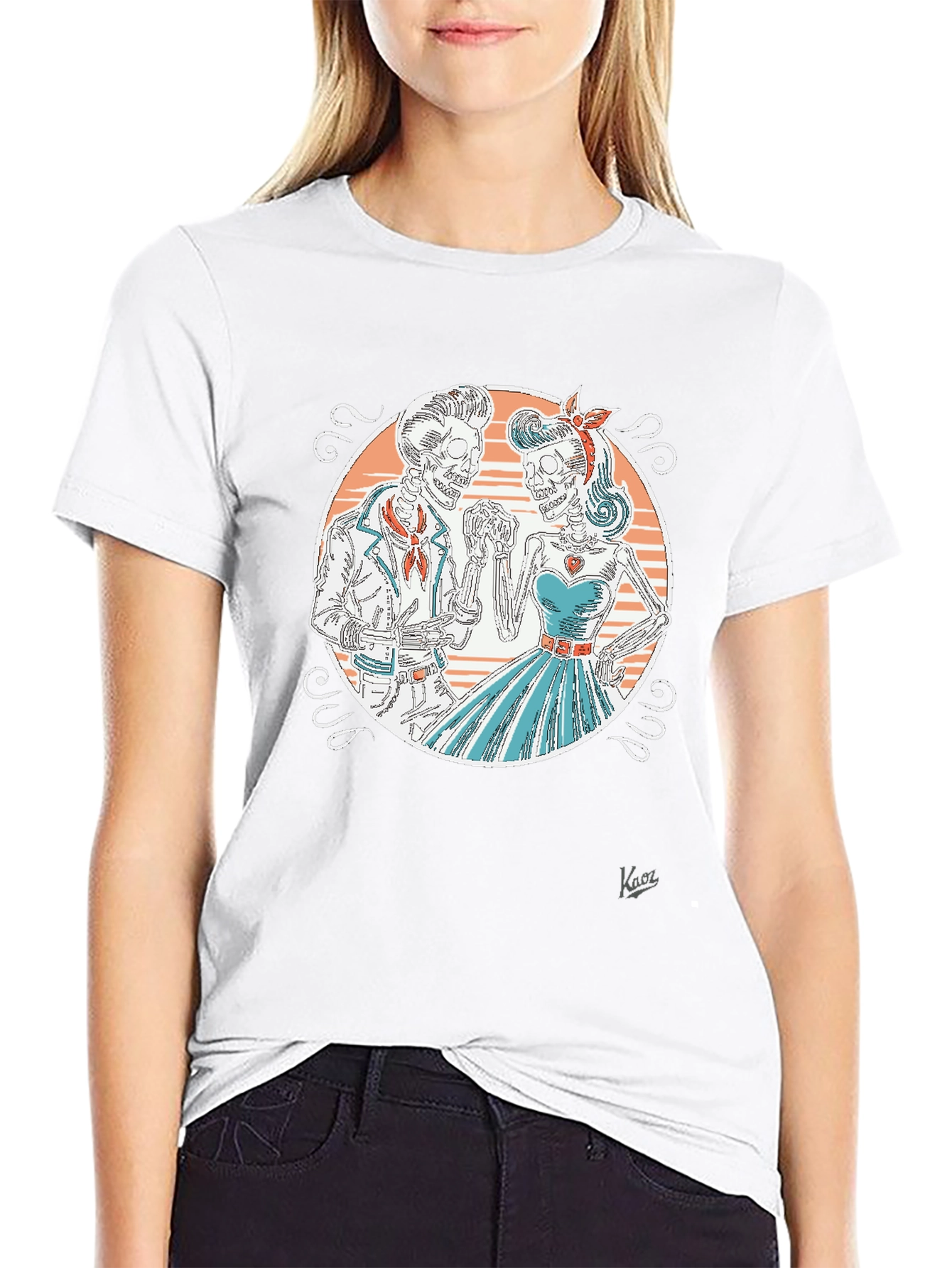 Retro Skeleton Couple Graphic T-Shirt