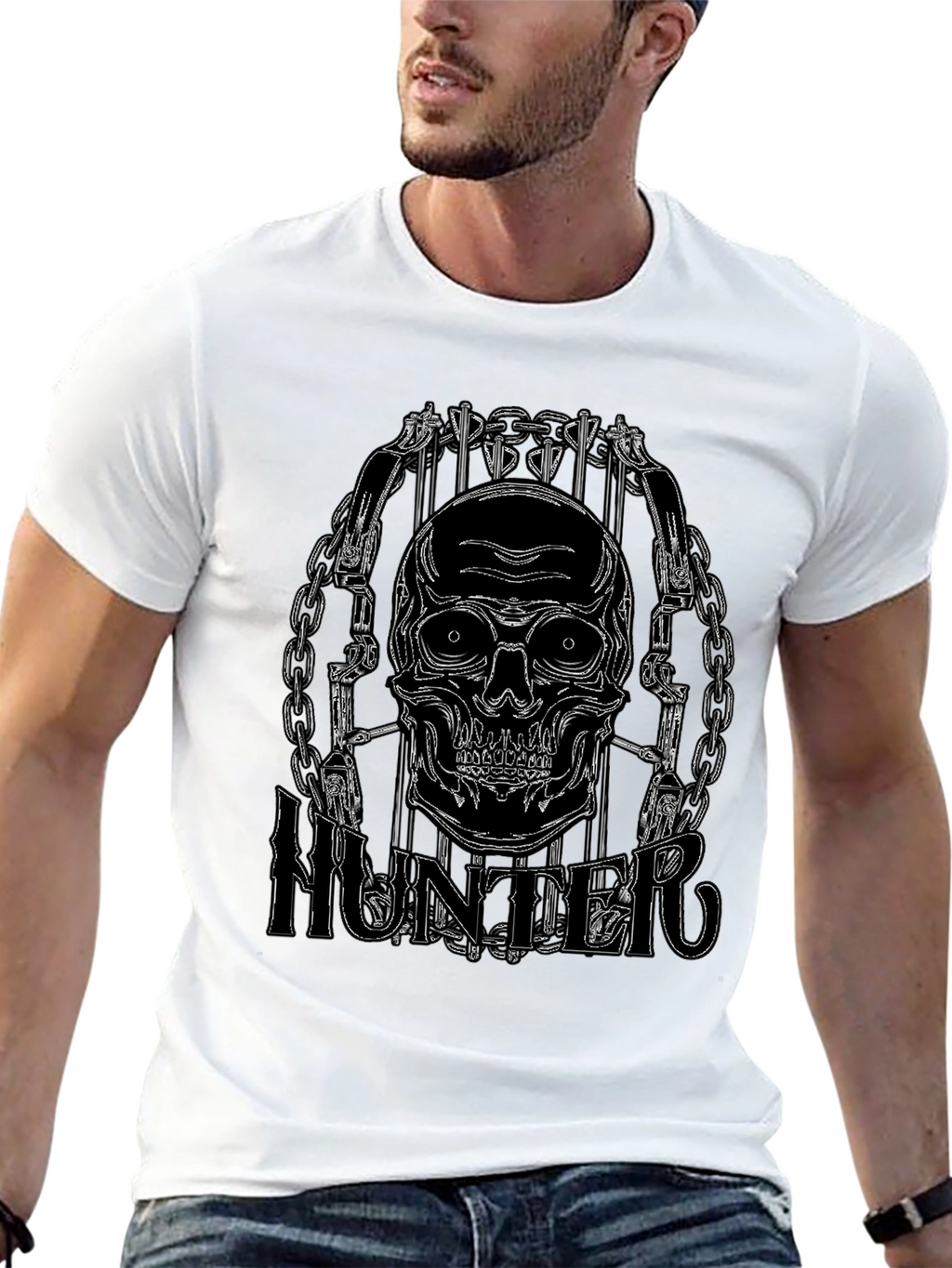 Skull Hunter Black Graphic Tee