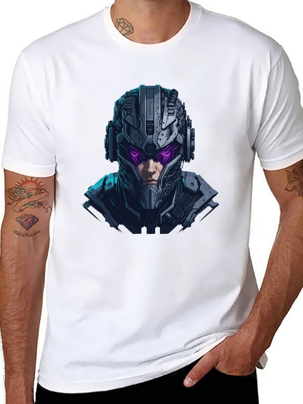 Cyberpunk Warrior Graphic Black T-Shirt