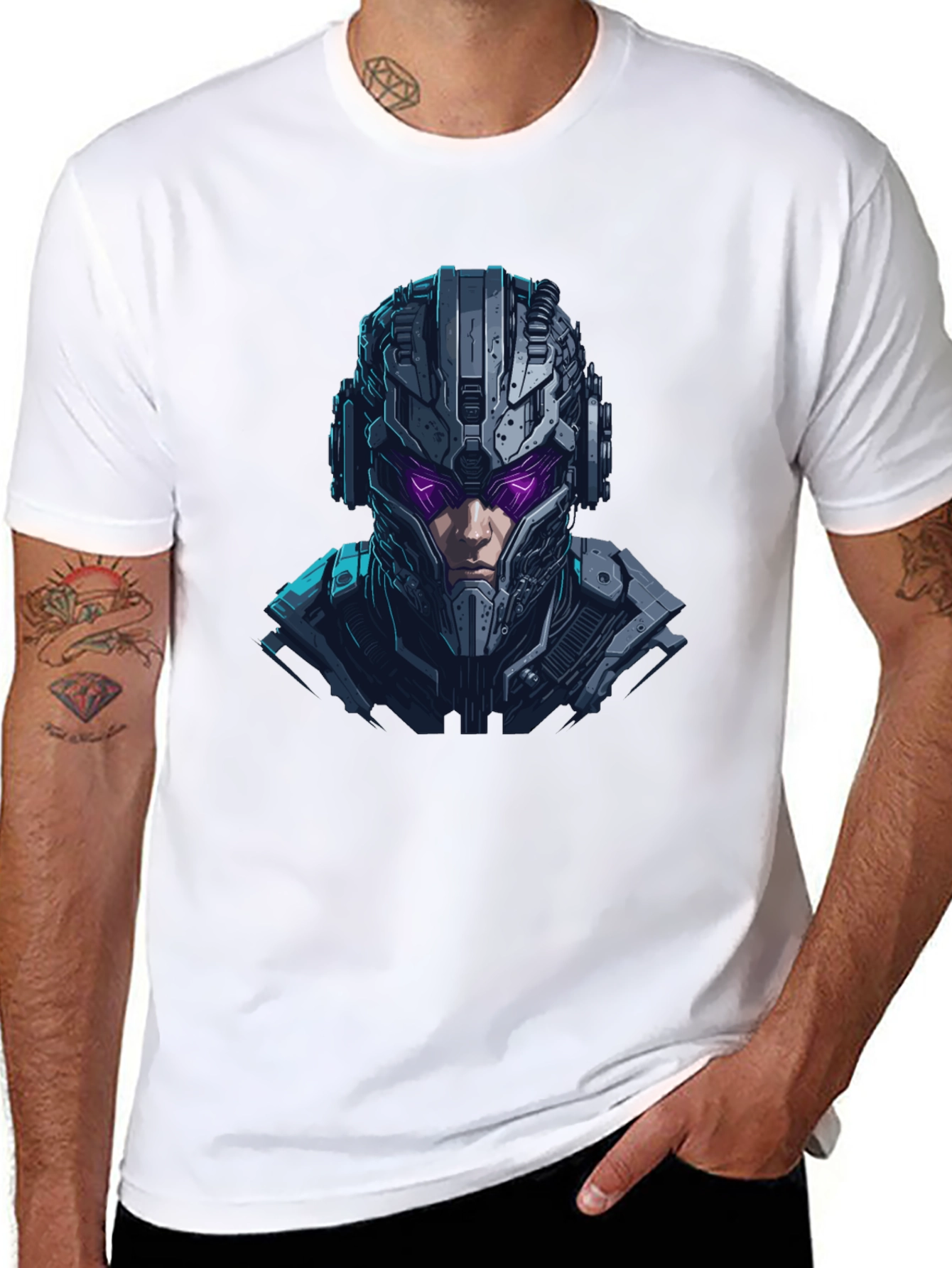Cyberpunk Warrior Graphic Black T-Shirt