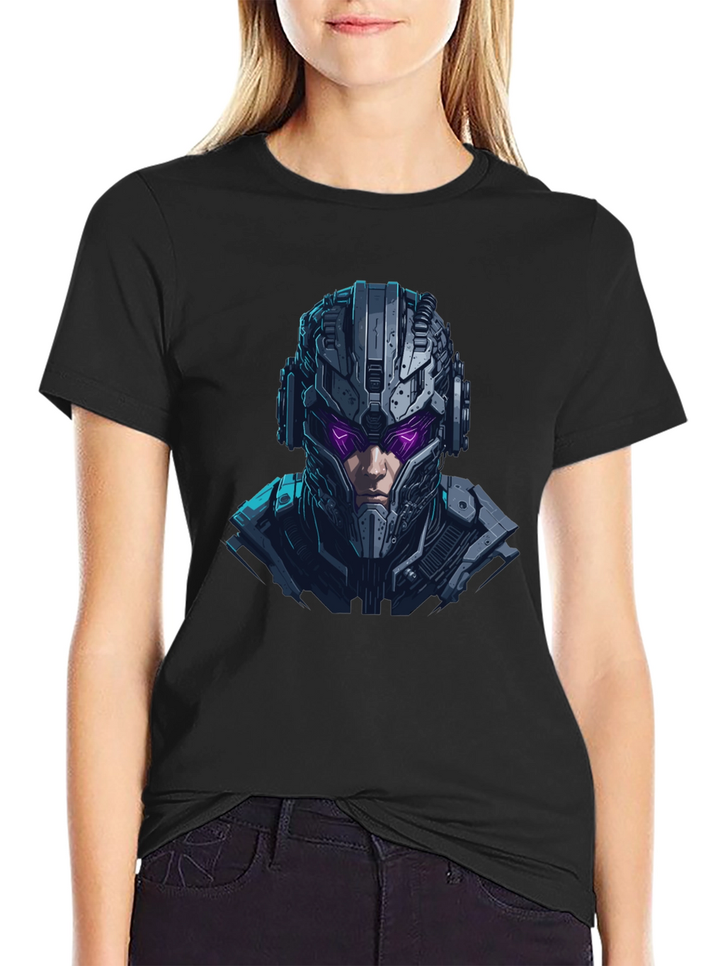 Cyberpunk Warrior Graphic Black T-Shirt