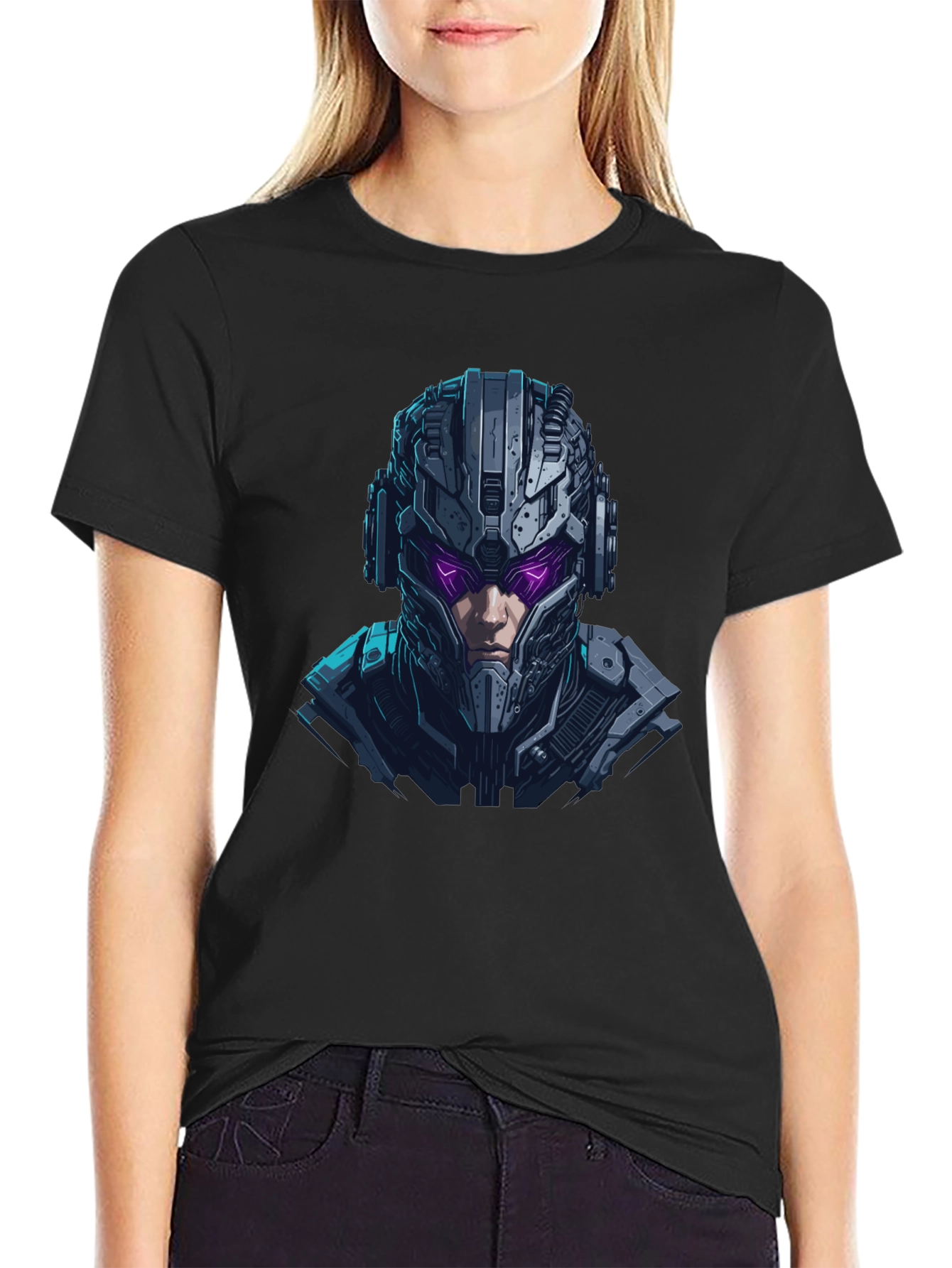 Cyberpunk Warrior Graphic Black T-Shirt