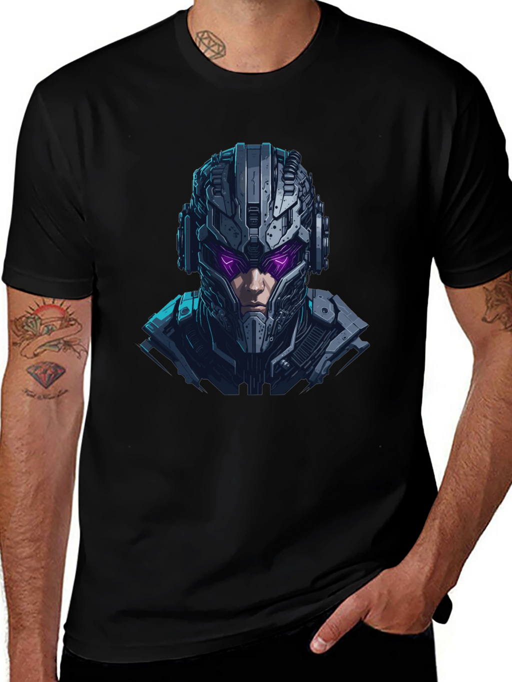 Cyberpunk Warrior Graphic Black T-Shirt