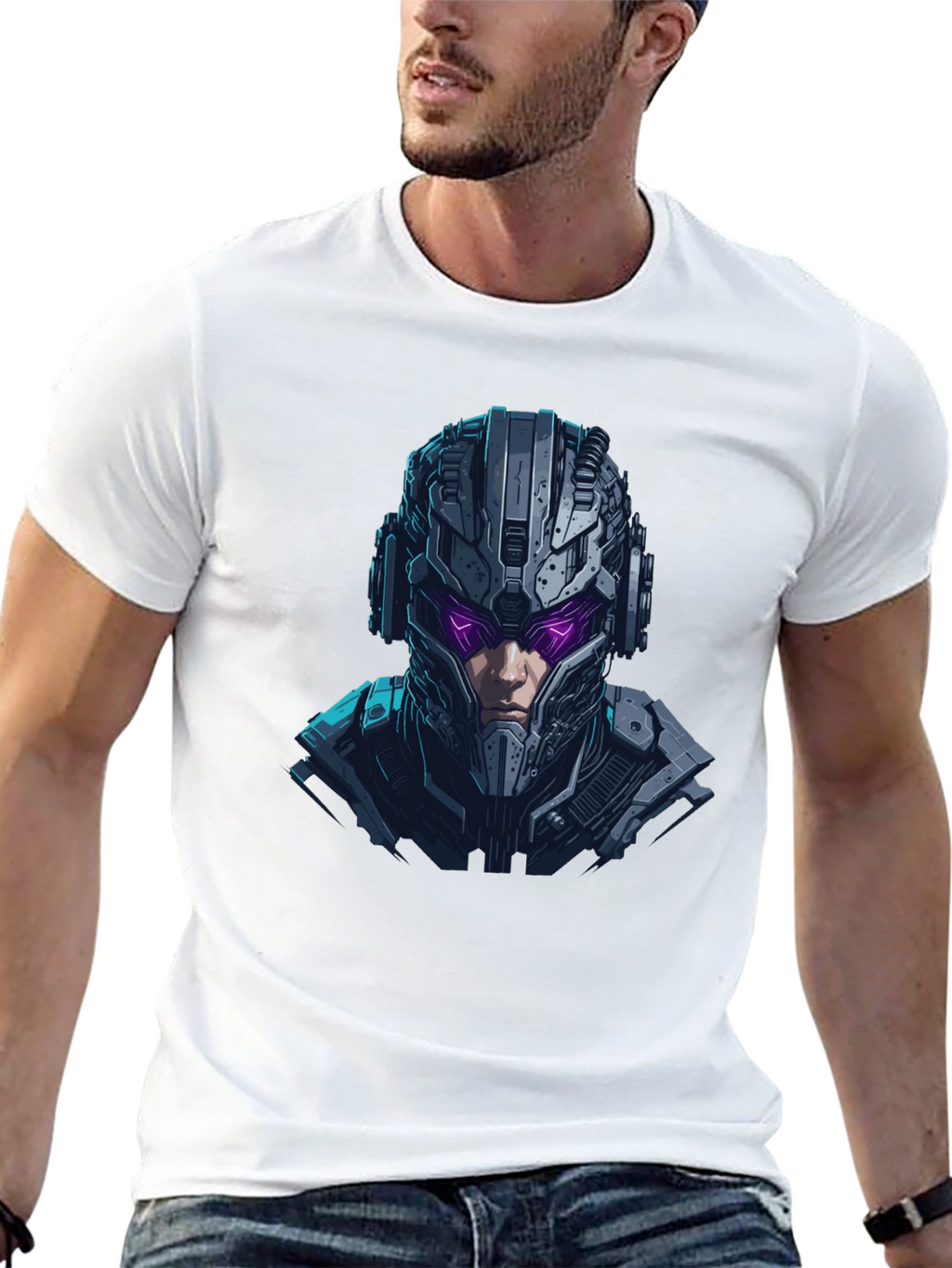 Cyberpunk Warrior Graphic Black T-Shirt