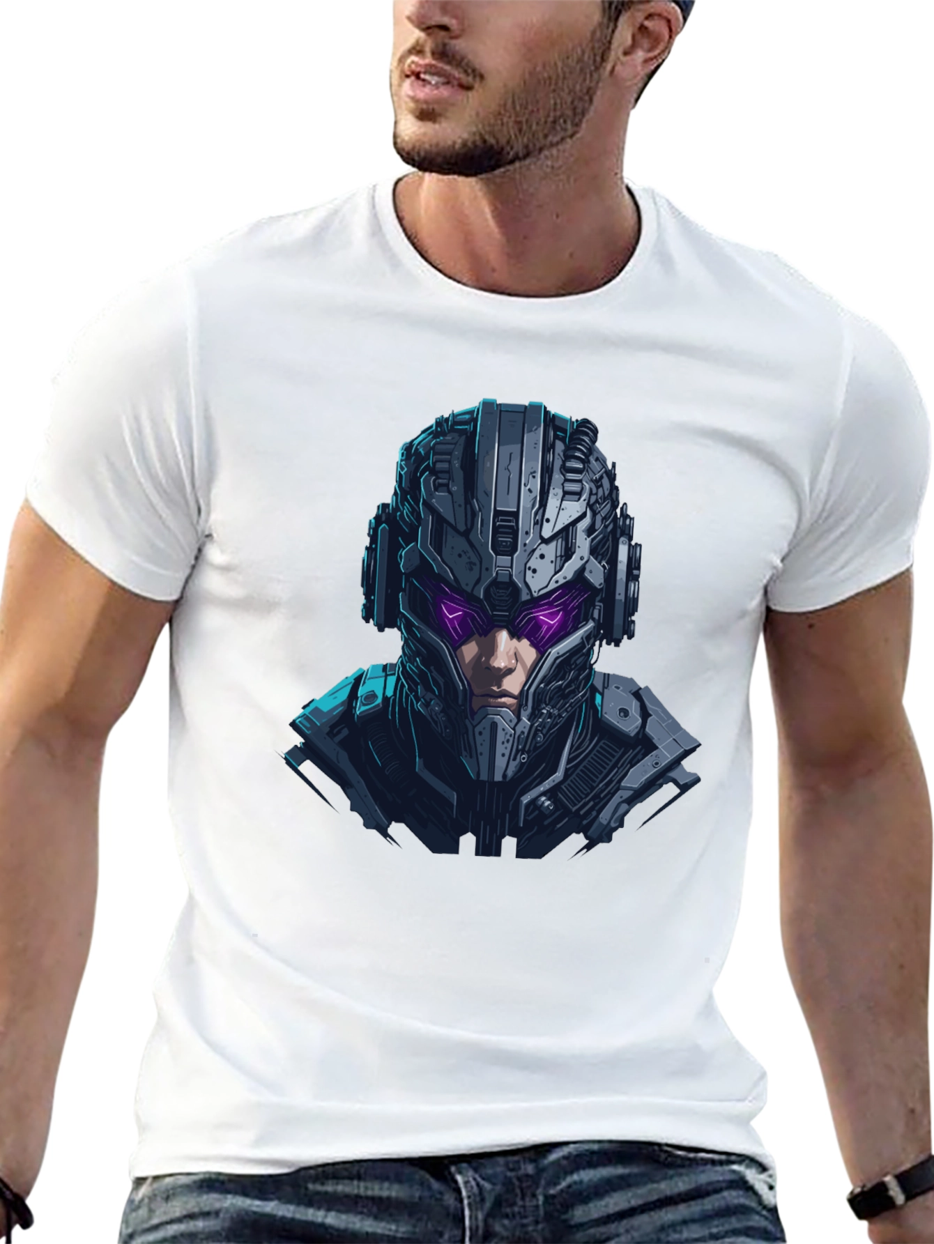 Cyberpunk Warrior Graphic Black T-Shirt