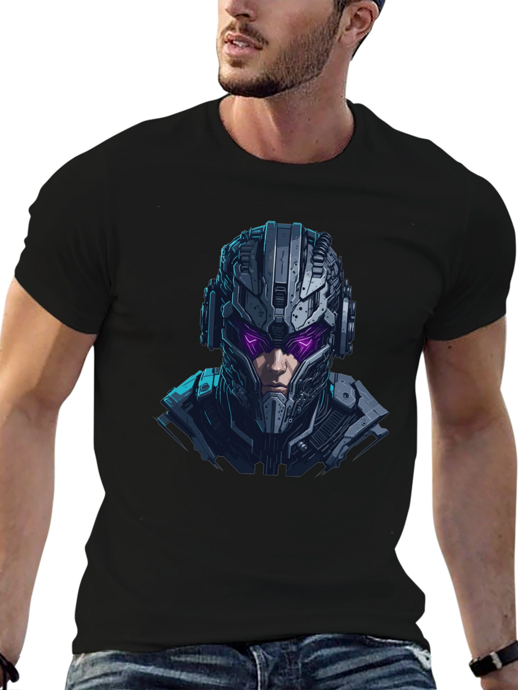 Cyberpunk Warrior Graphic Black T-Shirt