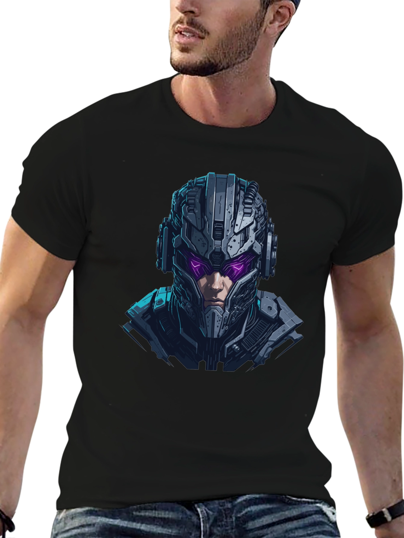 Cyberpunk Warrior Graphic Black T-Shirt