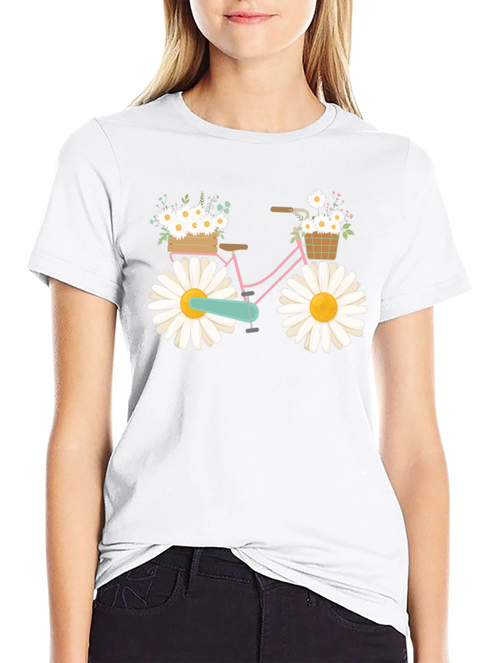 Daisy Bike Graphic T-Shirt - Whimsical Floral Design