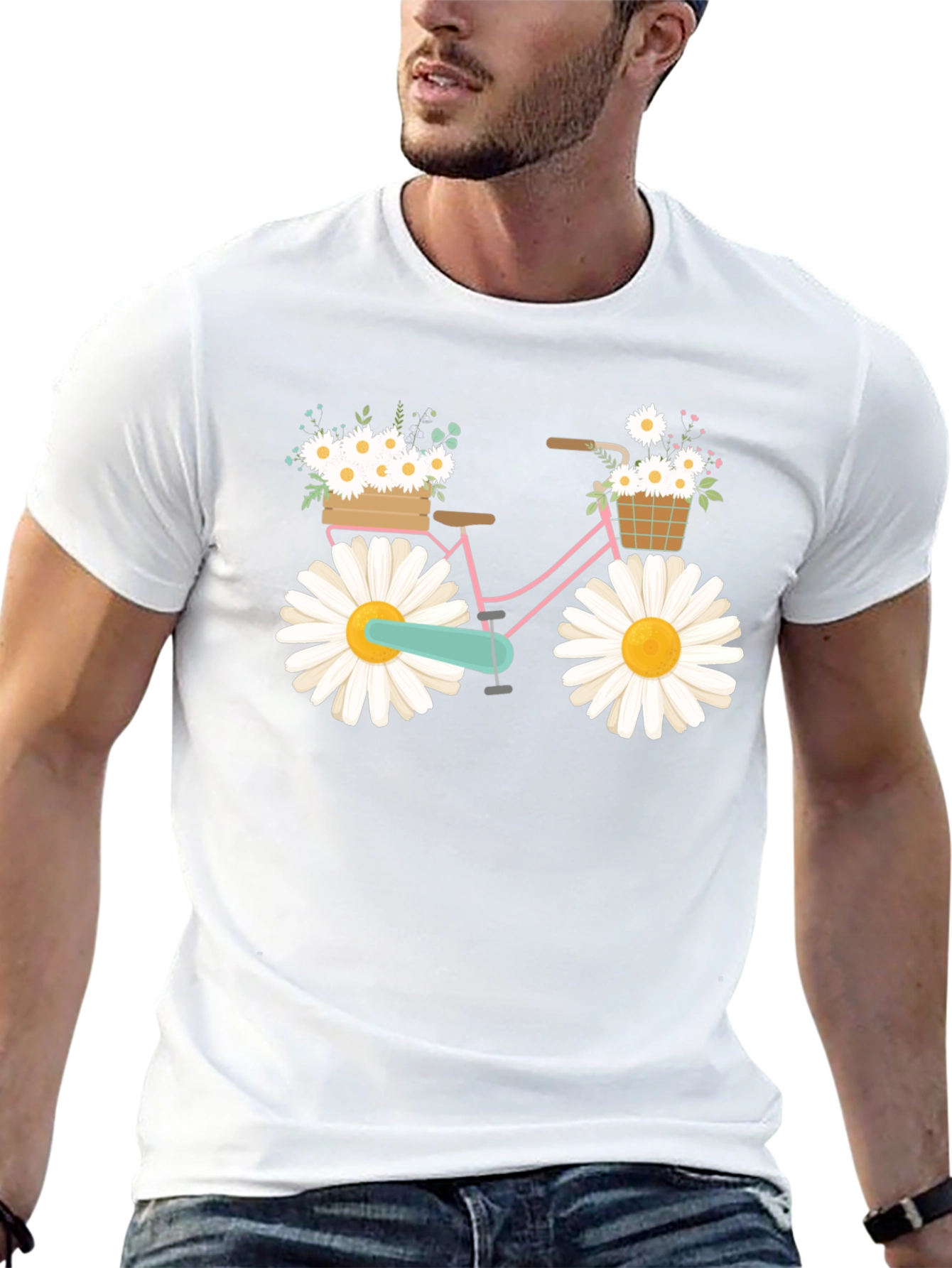 Daisy Bike Graphic T-Shirt - Whimsical Floral Design
