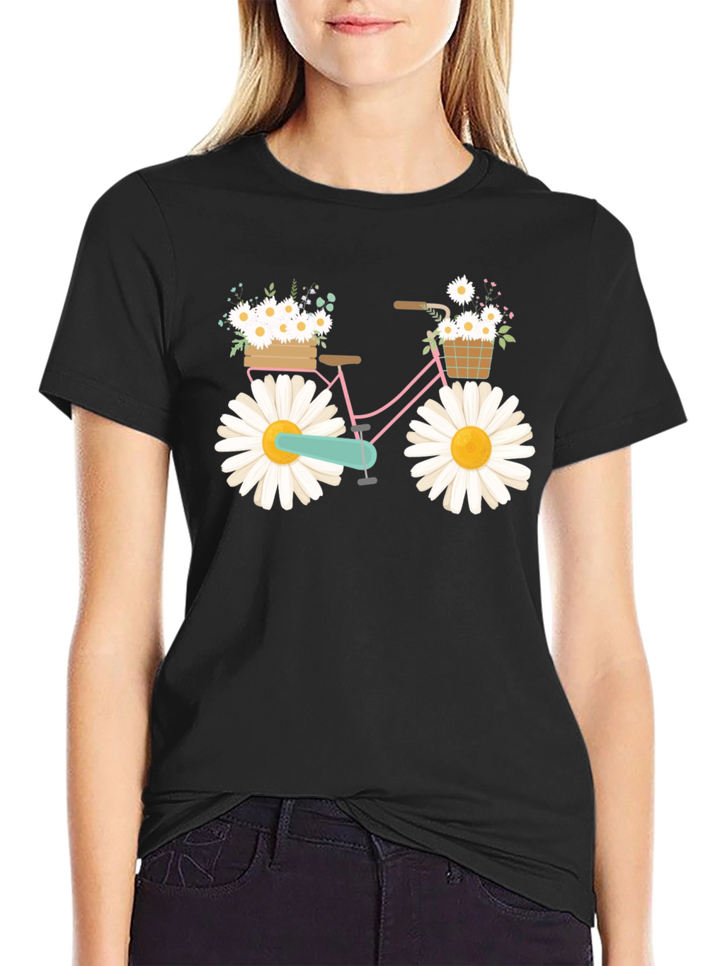 Daisy Bike Graphic T-Shirt - Whimsical Floral Design