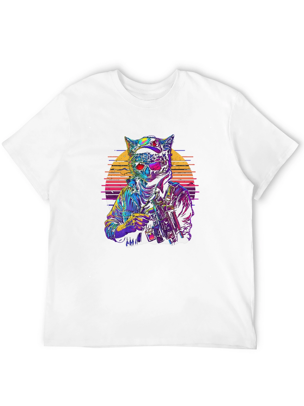 Retro Cat Warrior Graphic Tee - Black