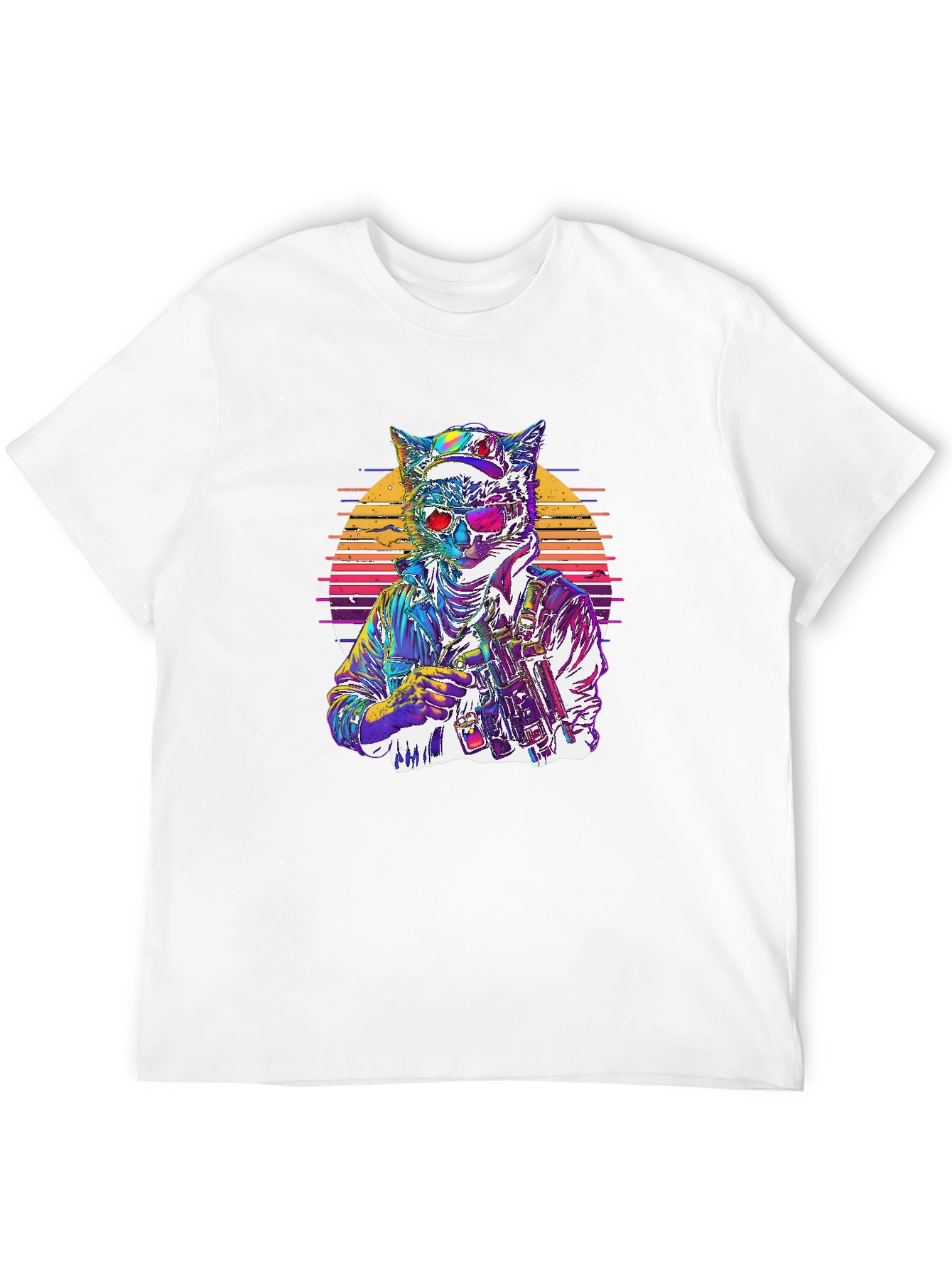 Retro Cat Warrior Graphic Tee - Black