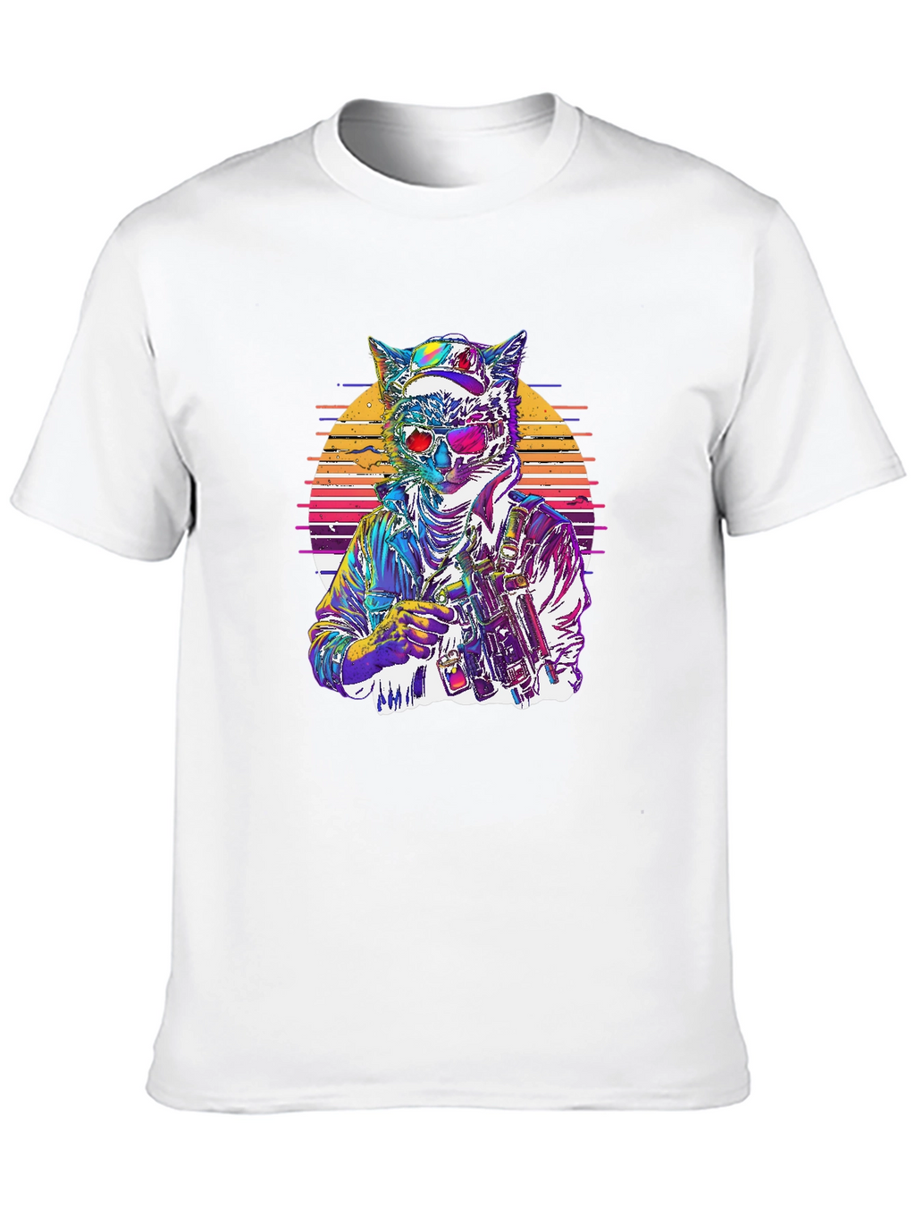 Retro Cat Warrior Graphic Tee - Black