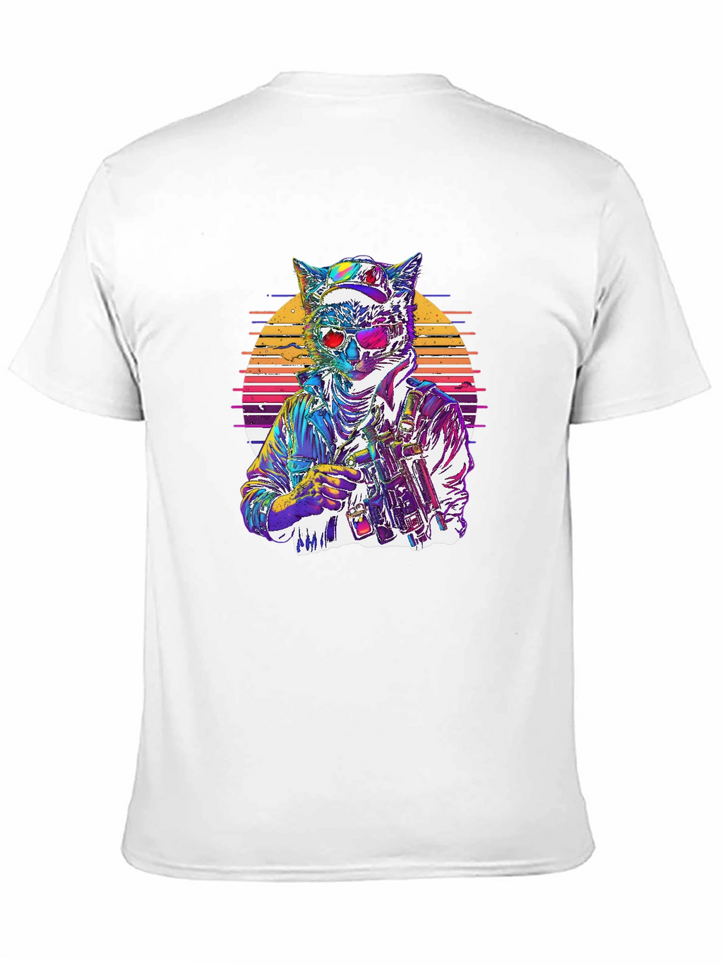 Retro Cat Warrior Graphic Tee - Black