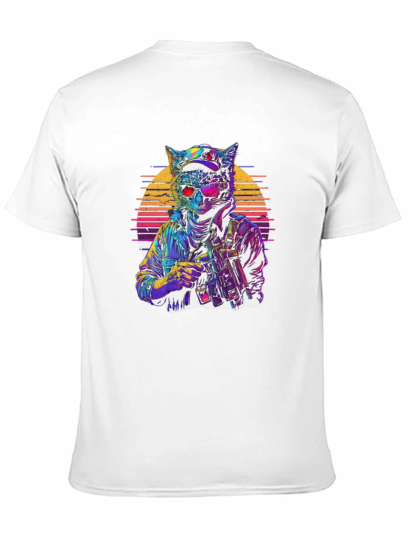 Retro Cat Warrior Graphic Tee - Black