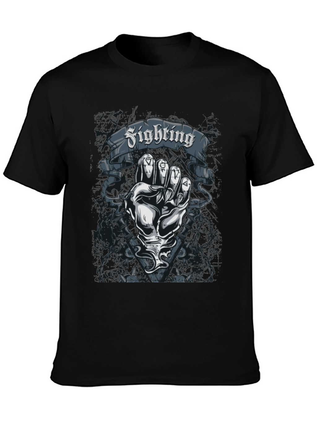 Fighting Fist Graphic Tee - Black Cotton T-Shirt