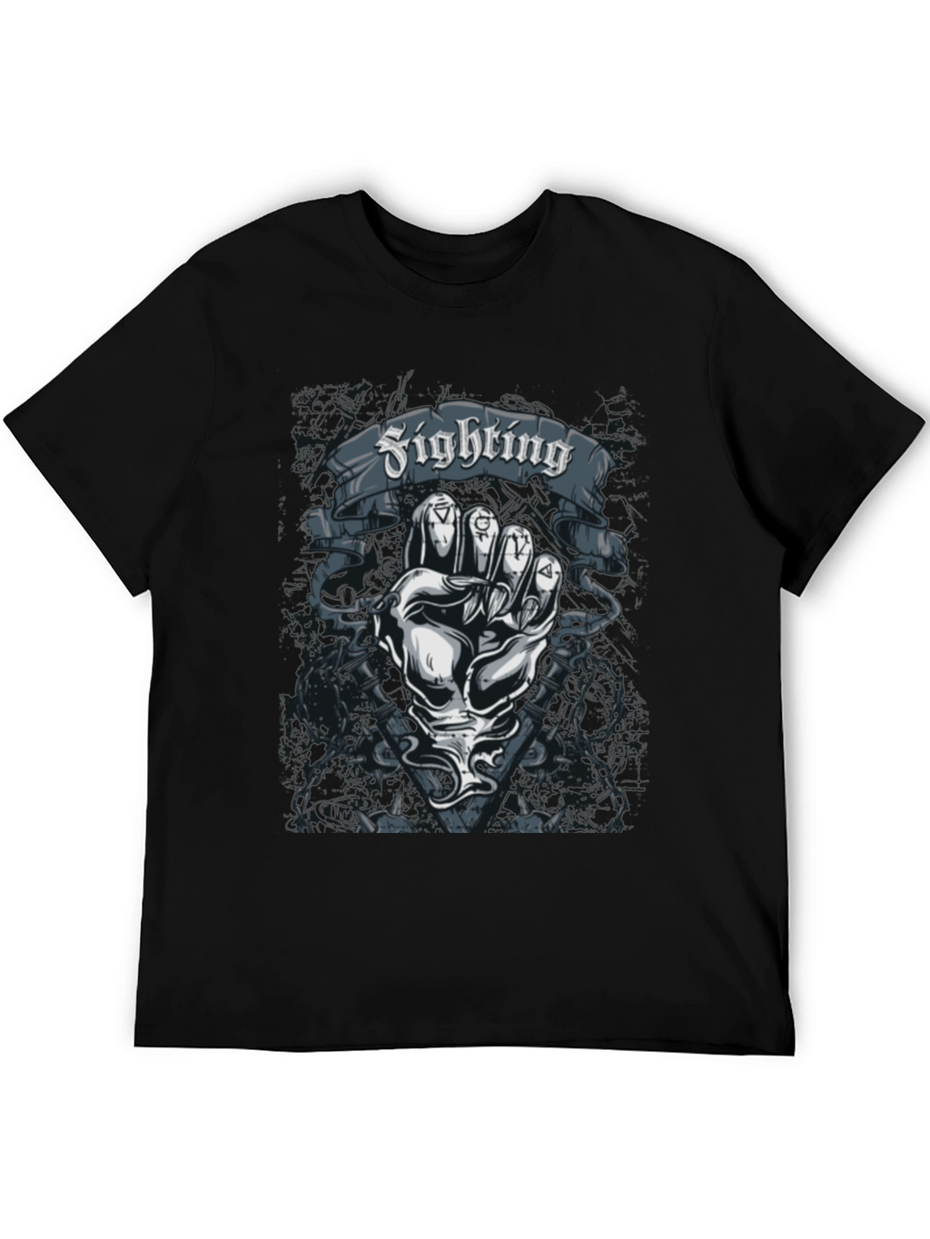 Fighting Fist Graphic Tee - Black Cotton T-Shirt