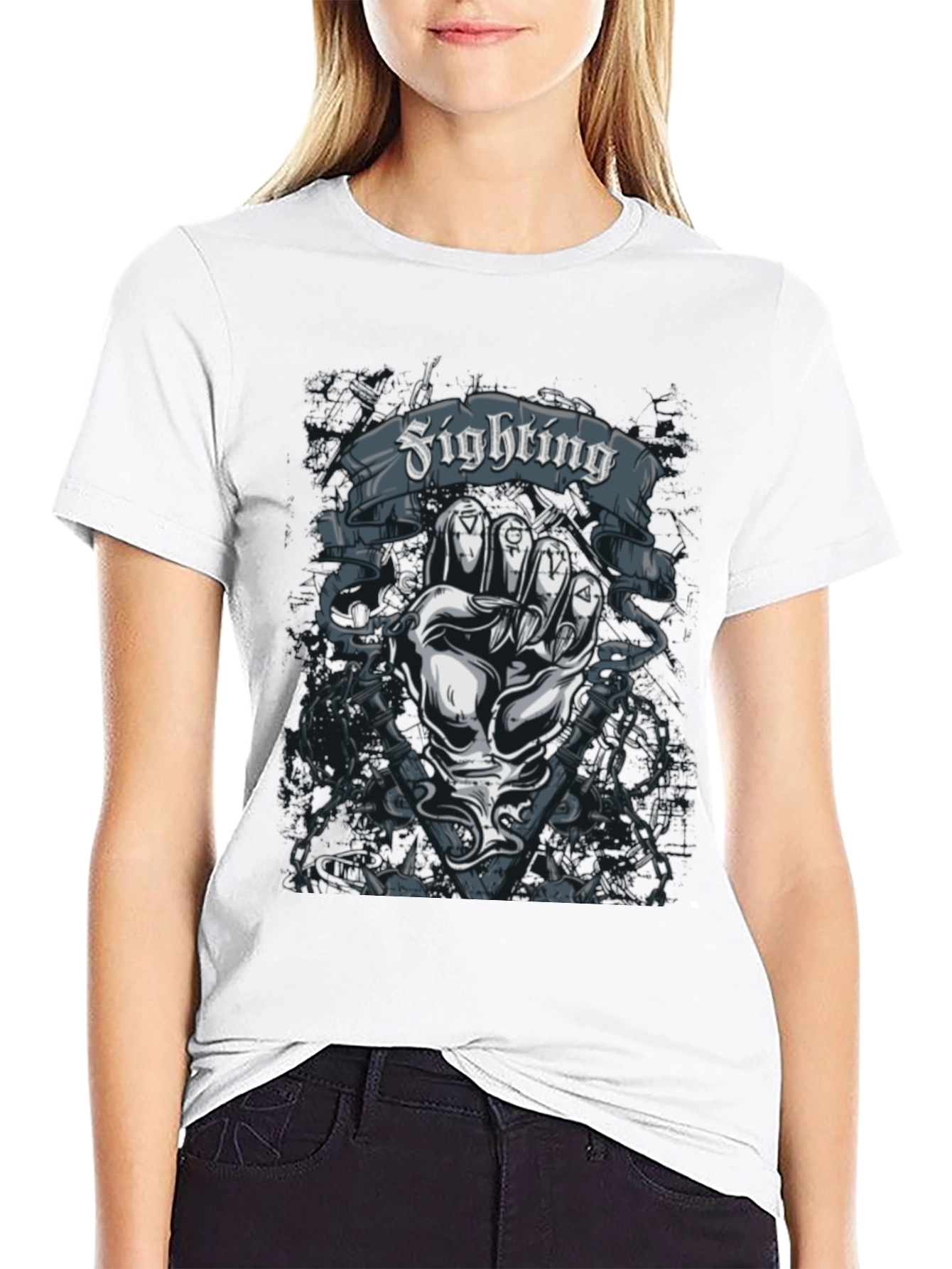 Fighting Fist Graphic Tee - Black Cotton T-Shirt