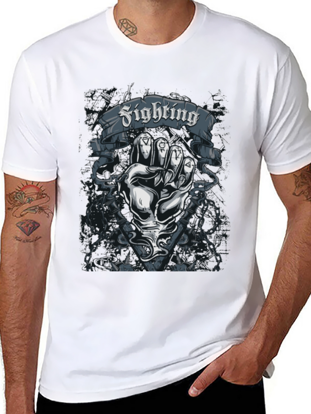 Fighting Fist Graphic Tee - Black Cotton T-Shirt