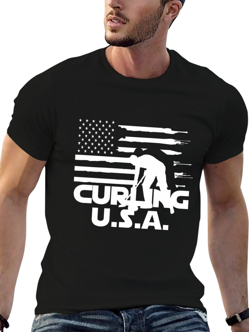 Curling USA Flag T-Shirt - Patriotic Sportswear