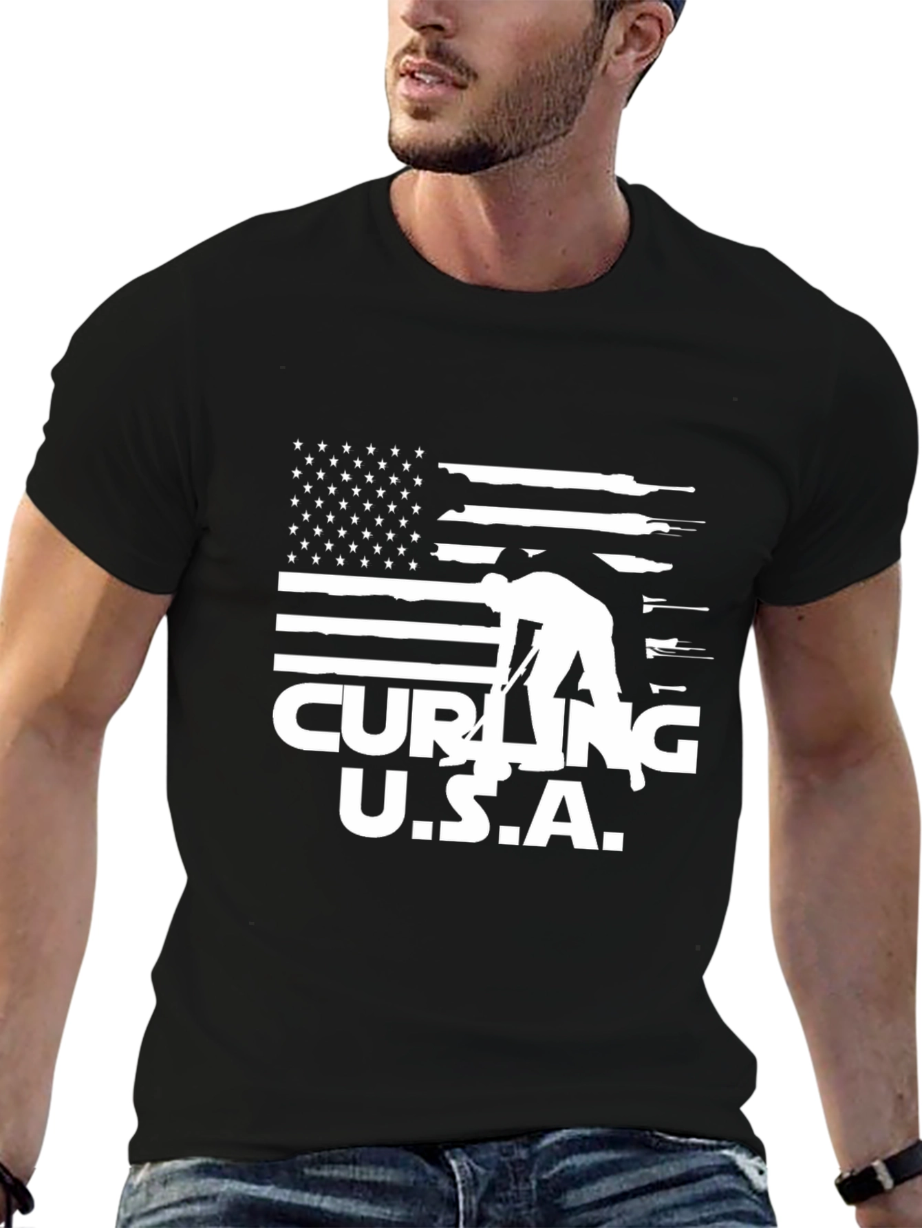 Curling USA Flag T-Shirt - Patriotic Sportswear