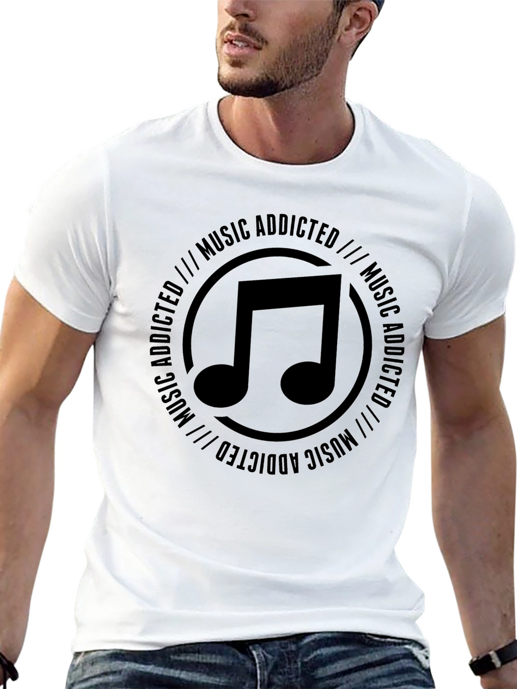 Music Addicted Black Graphic T-Shirt