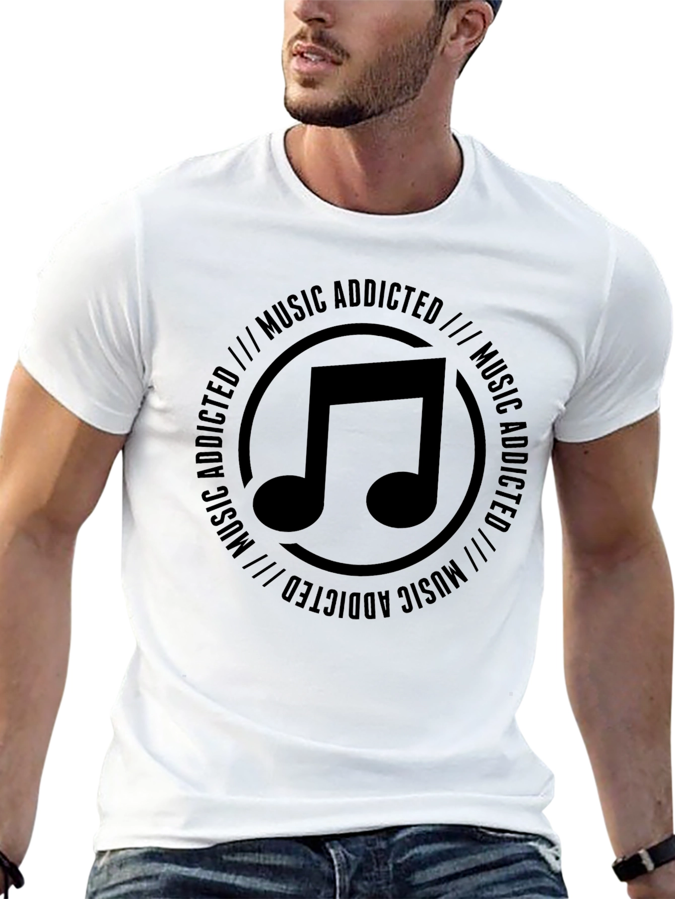 Music Addicted Black Graphic T-Shirt