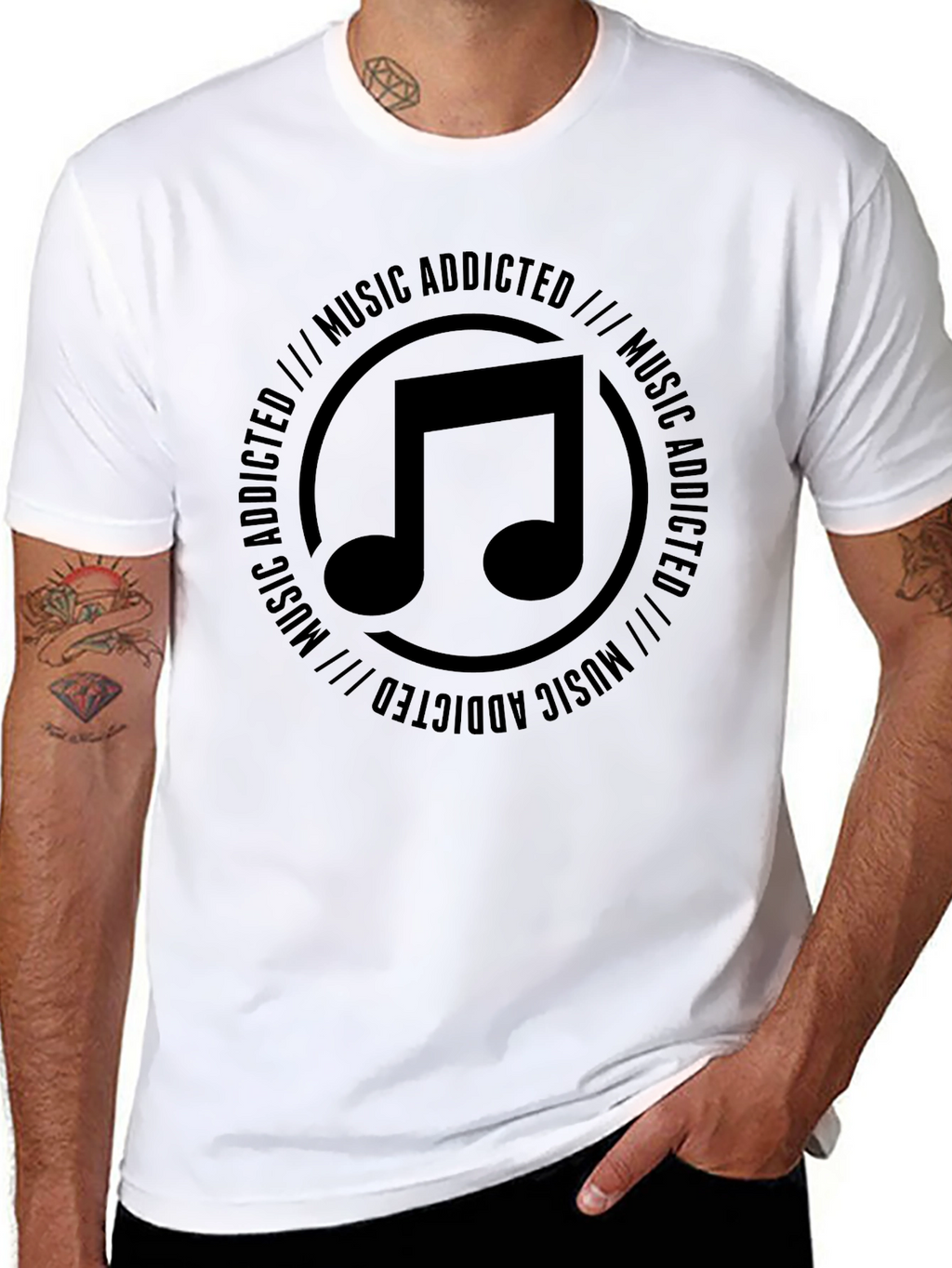 Music Addicted Black Graphic T-Shirt