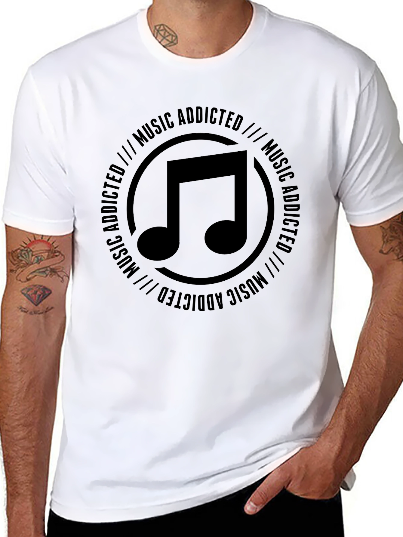 Music Addicted Black Graphic T-Shirt