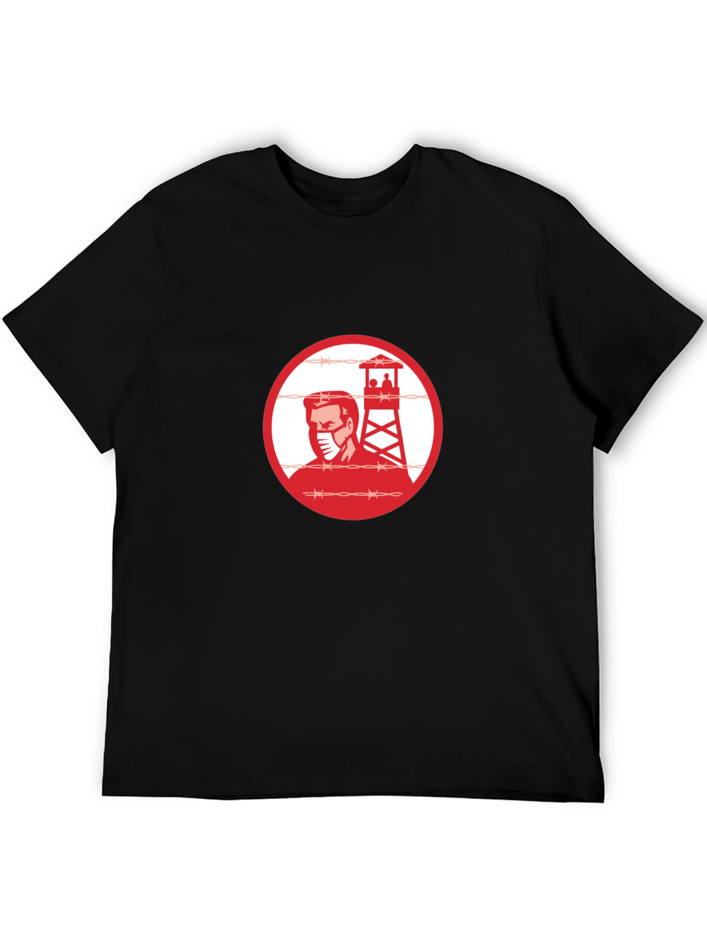 Black T-Shirt with Guard Tower Graphic