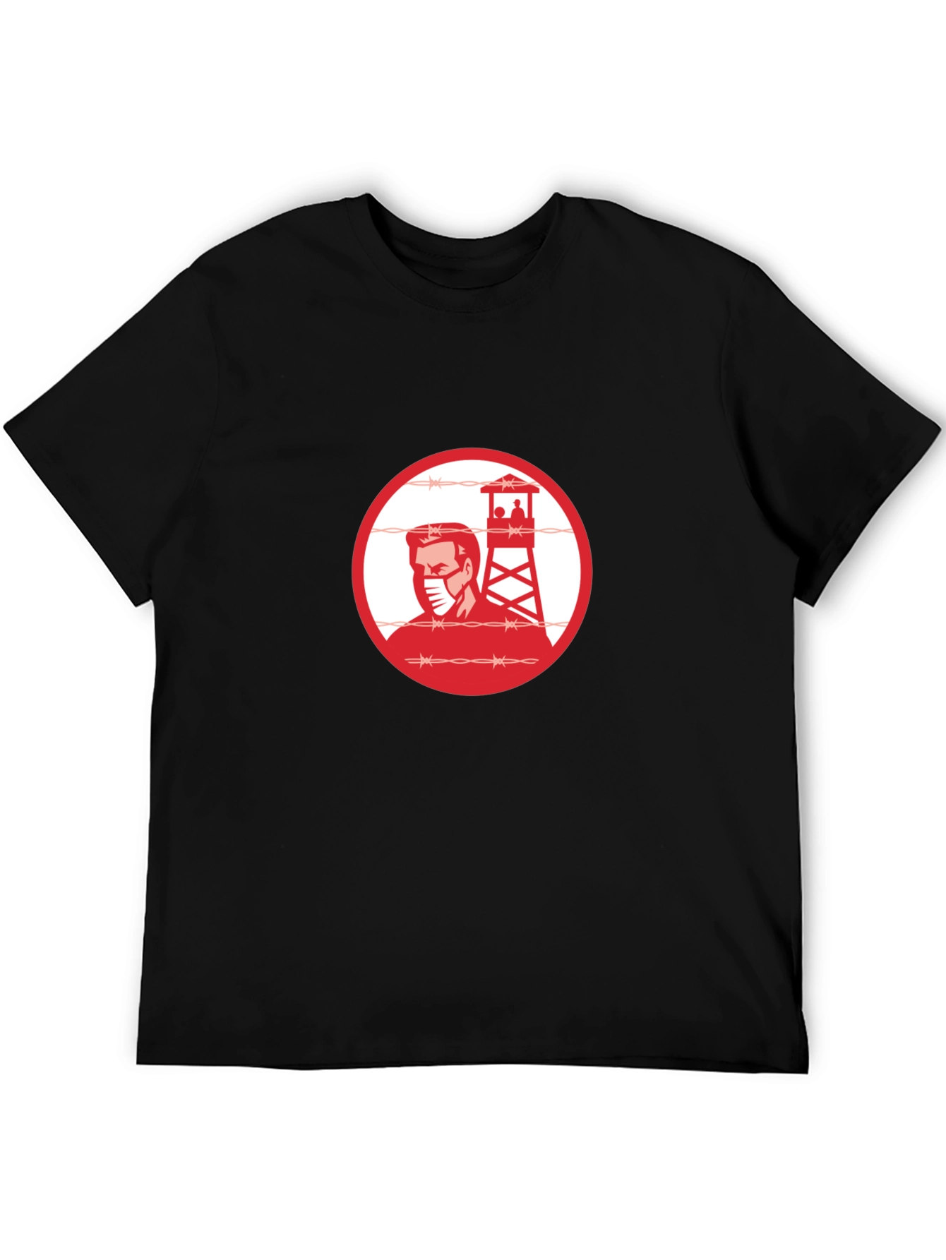 Black T-Shirt with Guard Tower Graphic