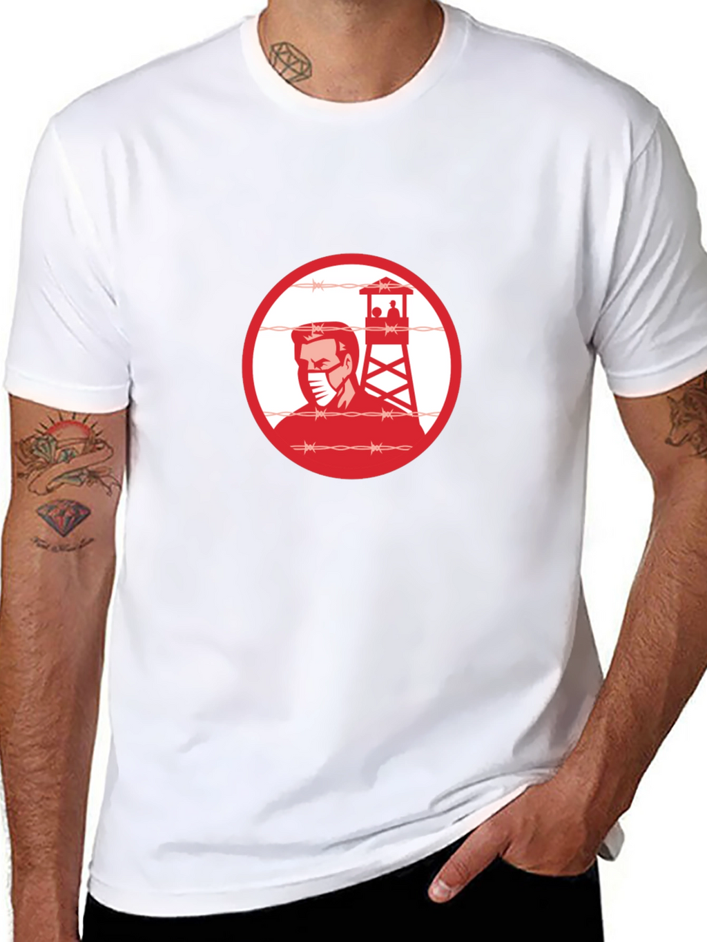 Black T-Shirt with Guard Tower Graphic