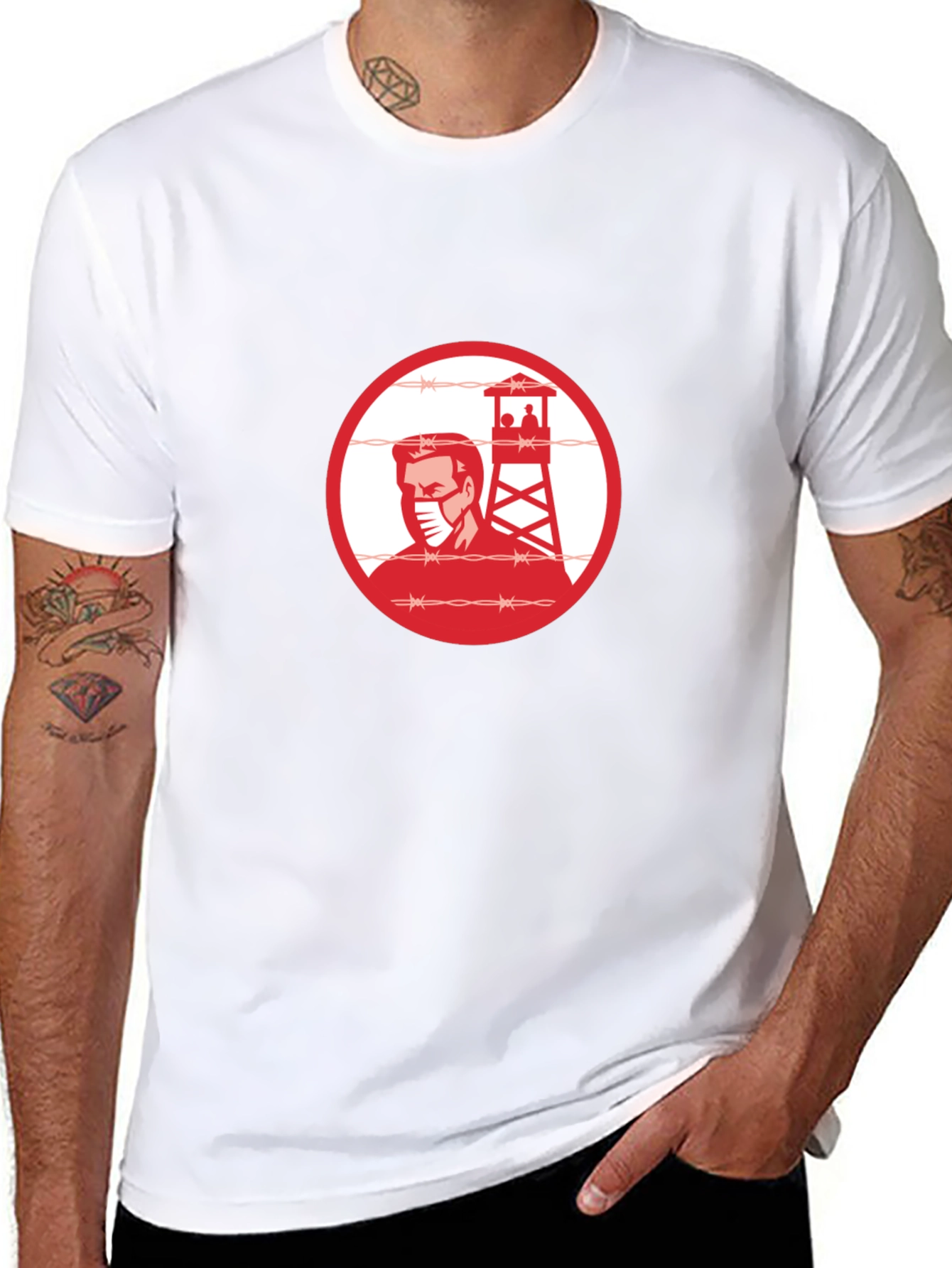 Black T-Shirt with Guard Tower Graphic