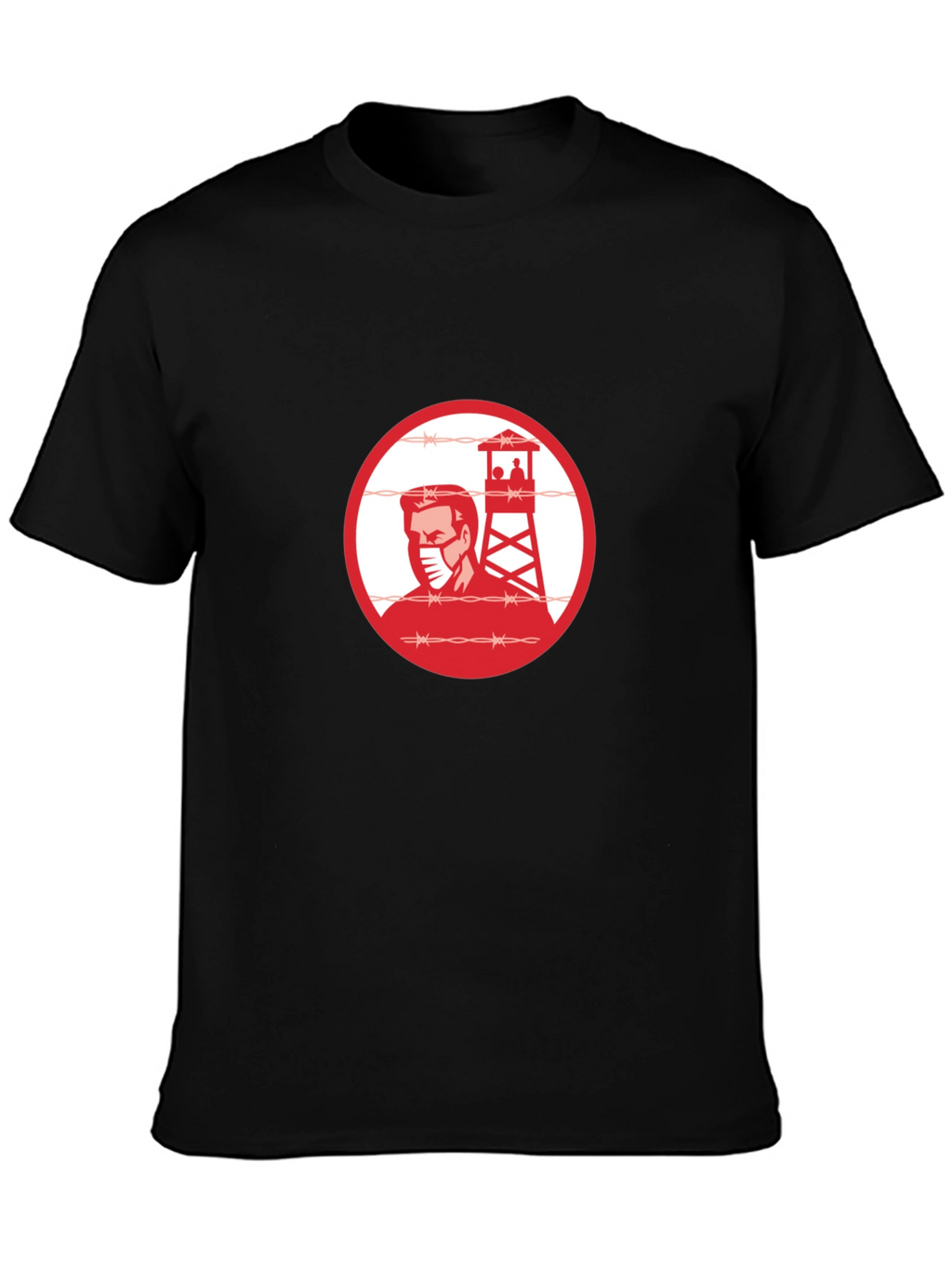 Black T-Shirt with Guard Tower Graphic