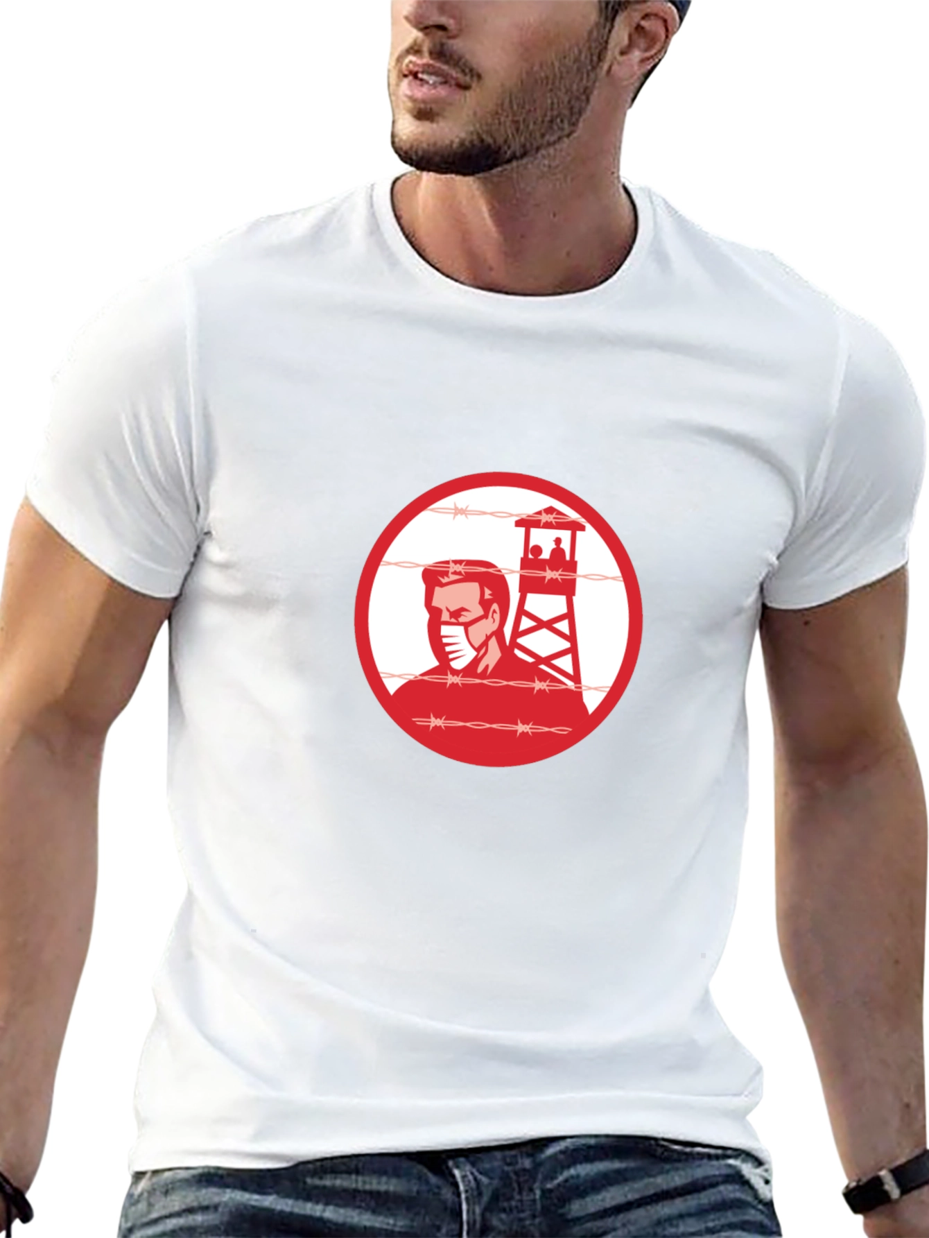 Black T-Shirt with Guard Tower Graphic