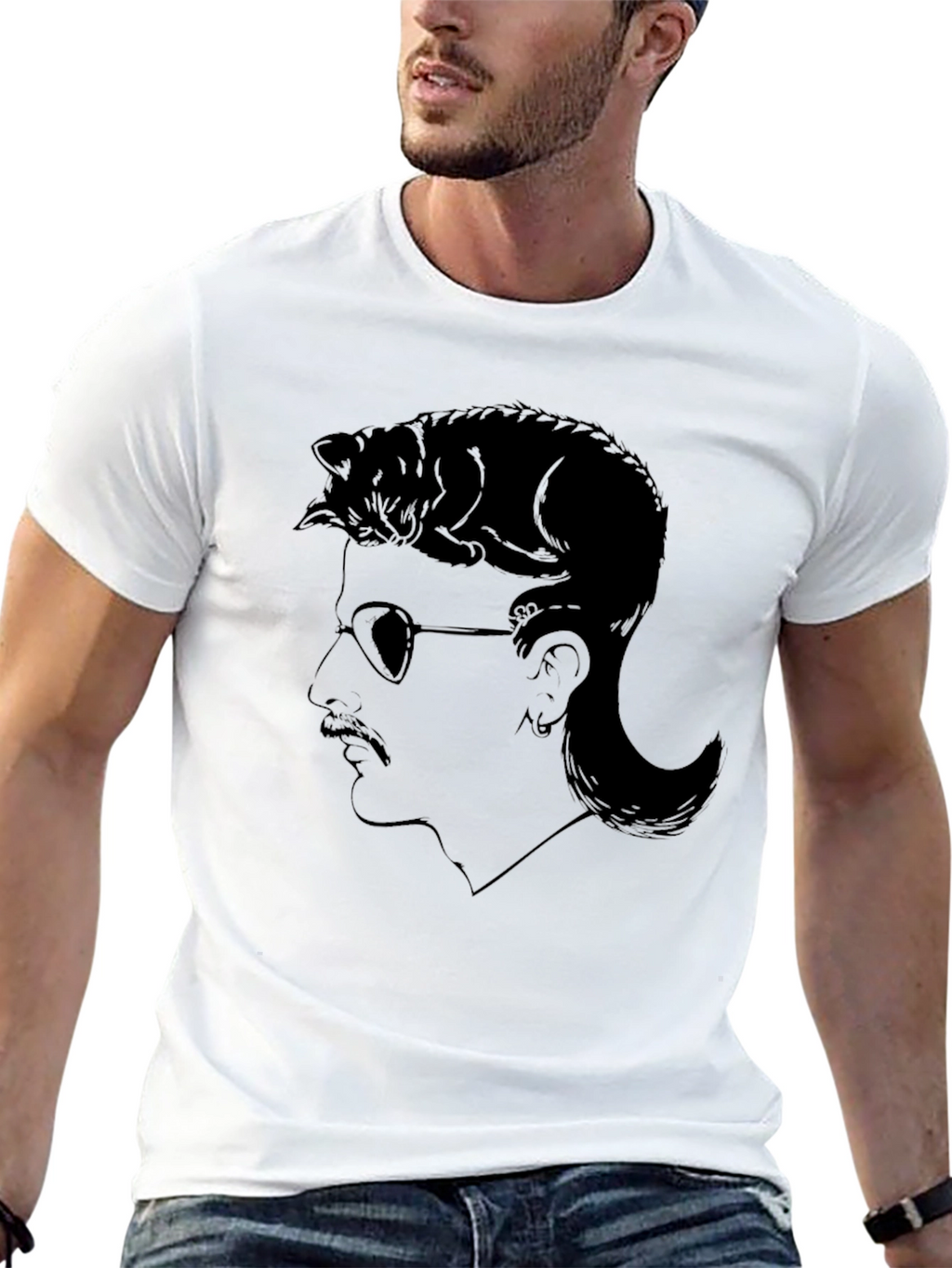 Cool Cat Mullet Graphic T-Shirt