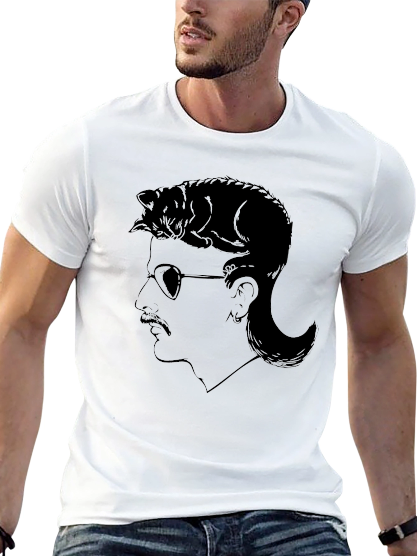 Cool Cat Mullet Graphic T-Shirt