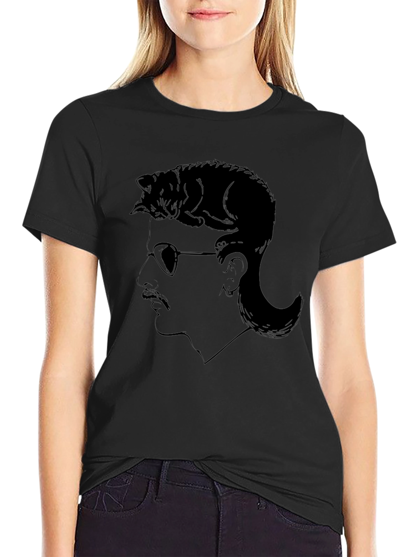 Cool Cat Mullet Graphic T-Shirt