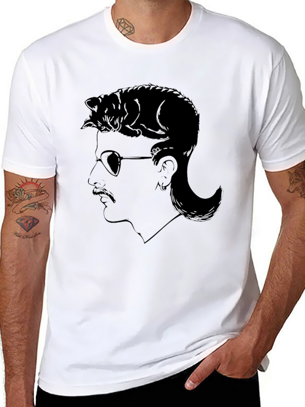 Cool Cat Mullet Graphic T-Shirt