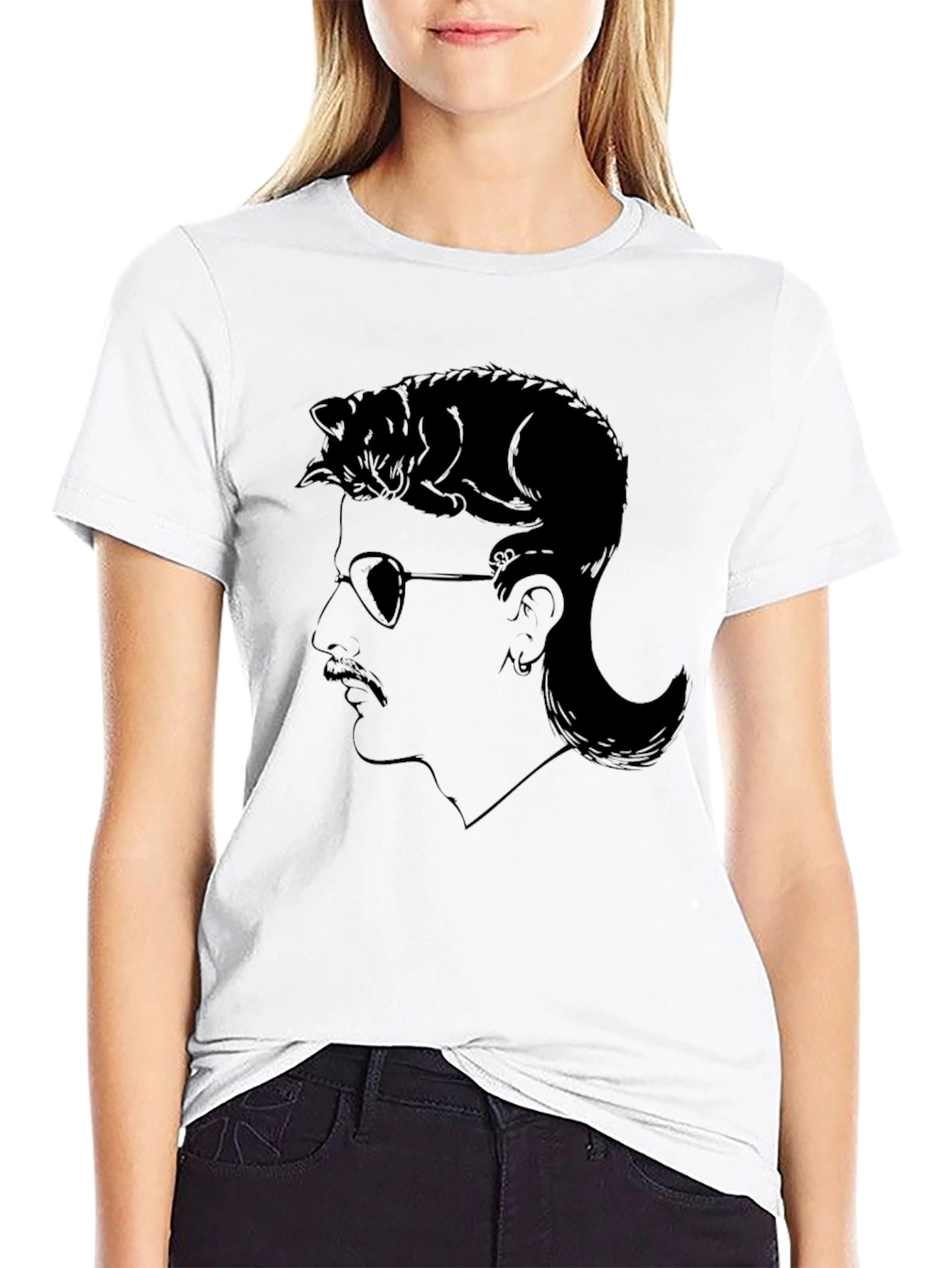 Cool Cat Mullet Graphic T-Shirt