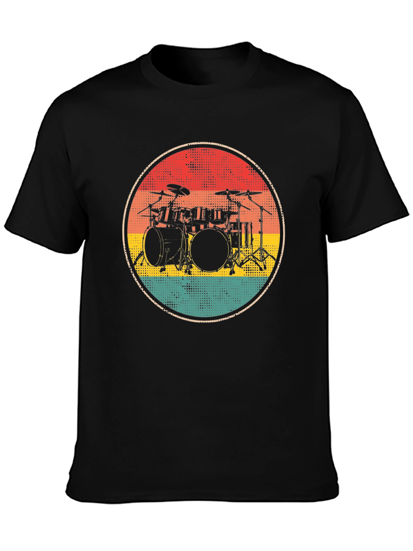 Retro Drum Set Graphic Tee - Black