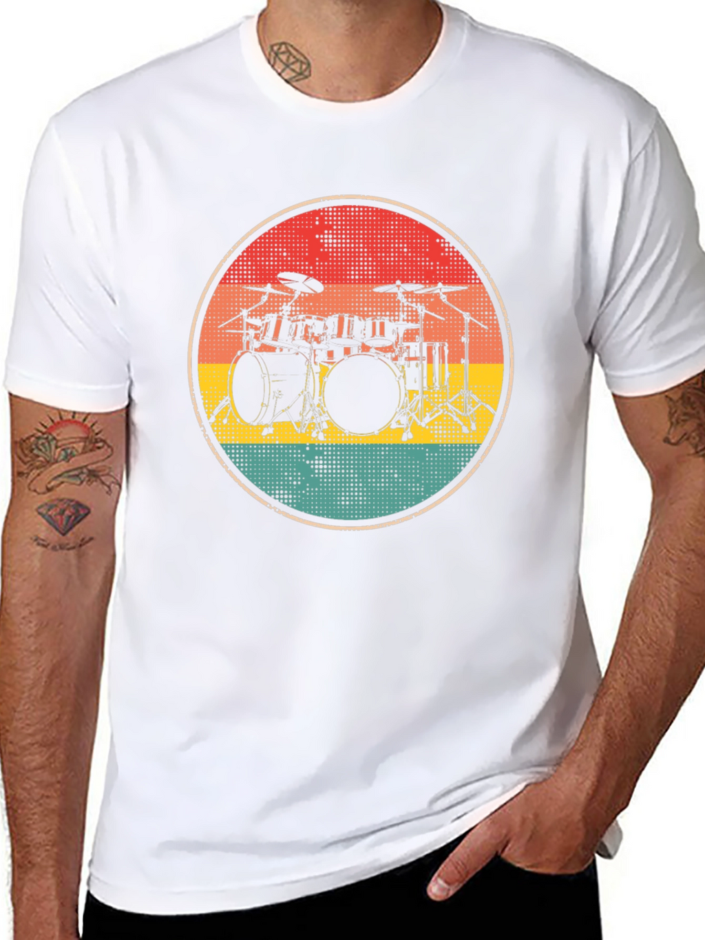 Retro Drum Set Graphic Tee - Black