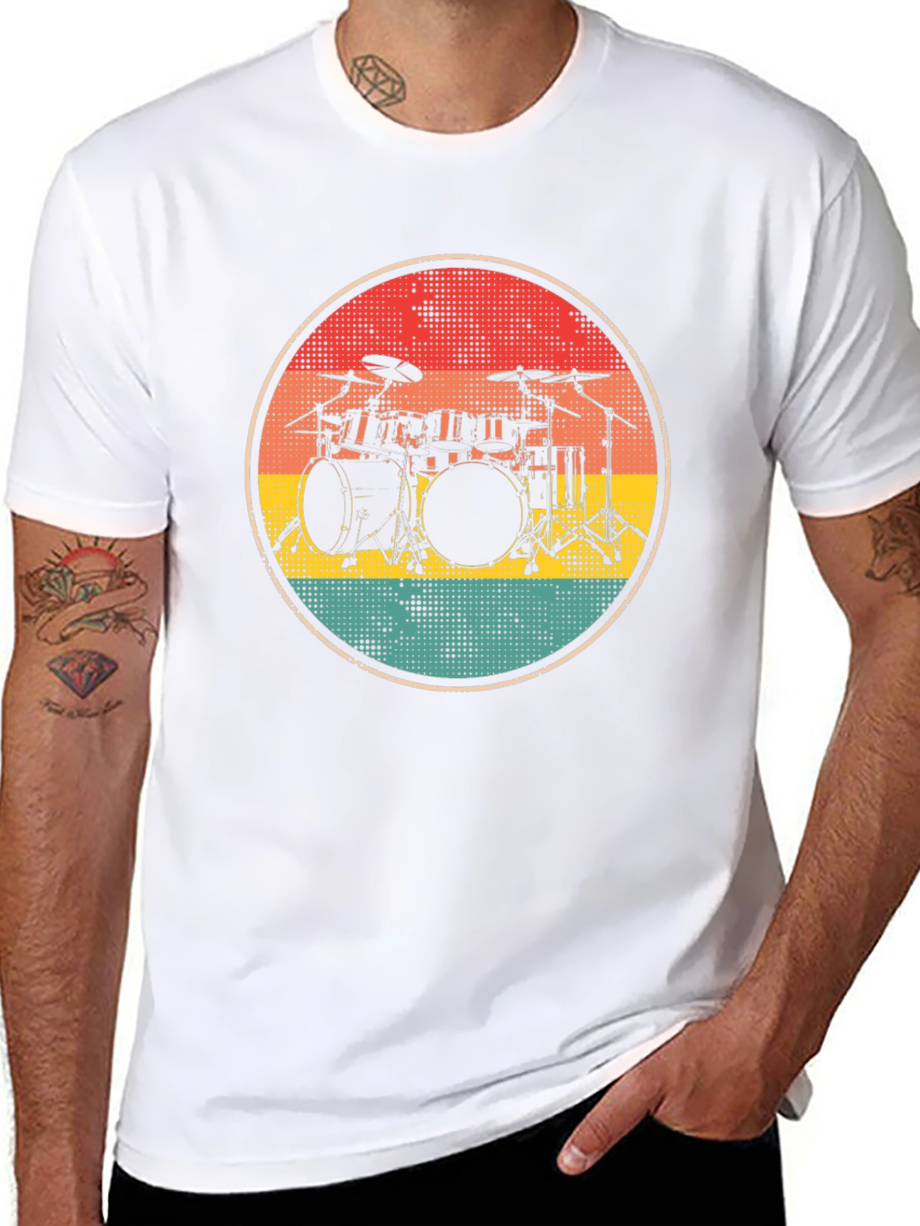 Retro Drum Set Graphic Tee - Black