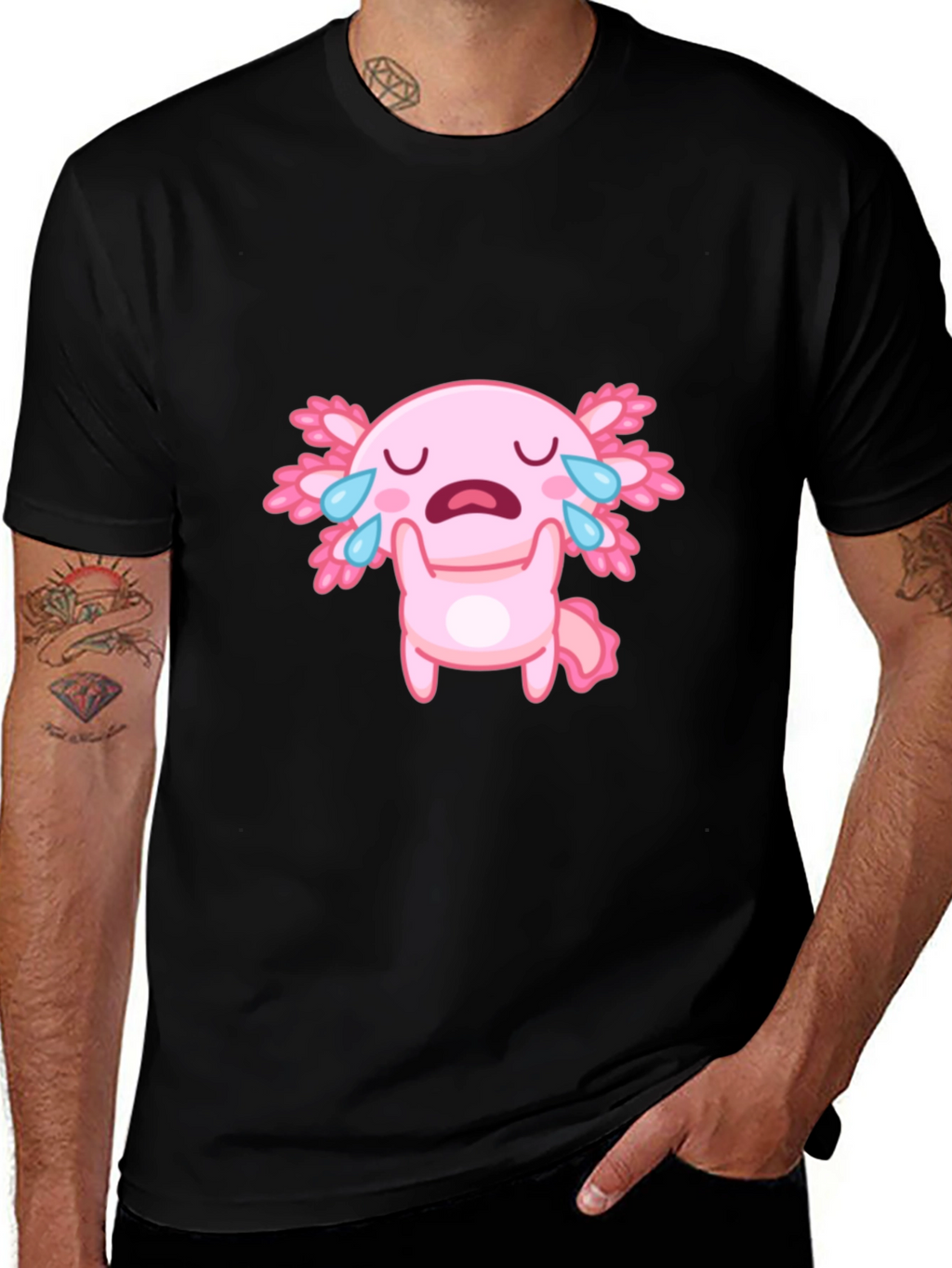 Crying Axolotl Black T-Shirt - Cute Cartoon Graphic Tee