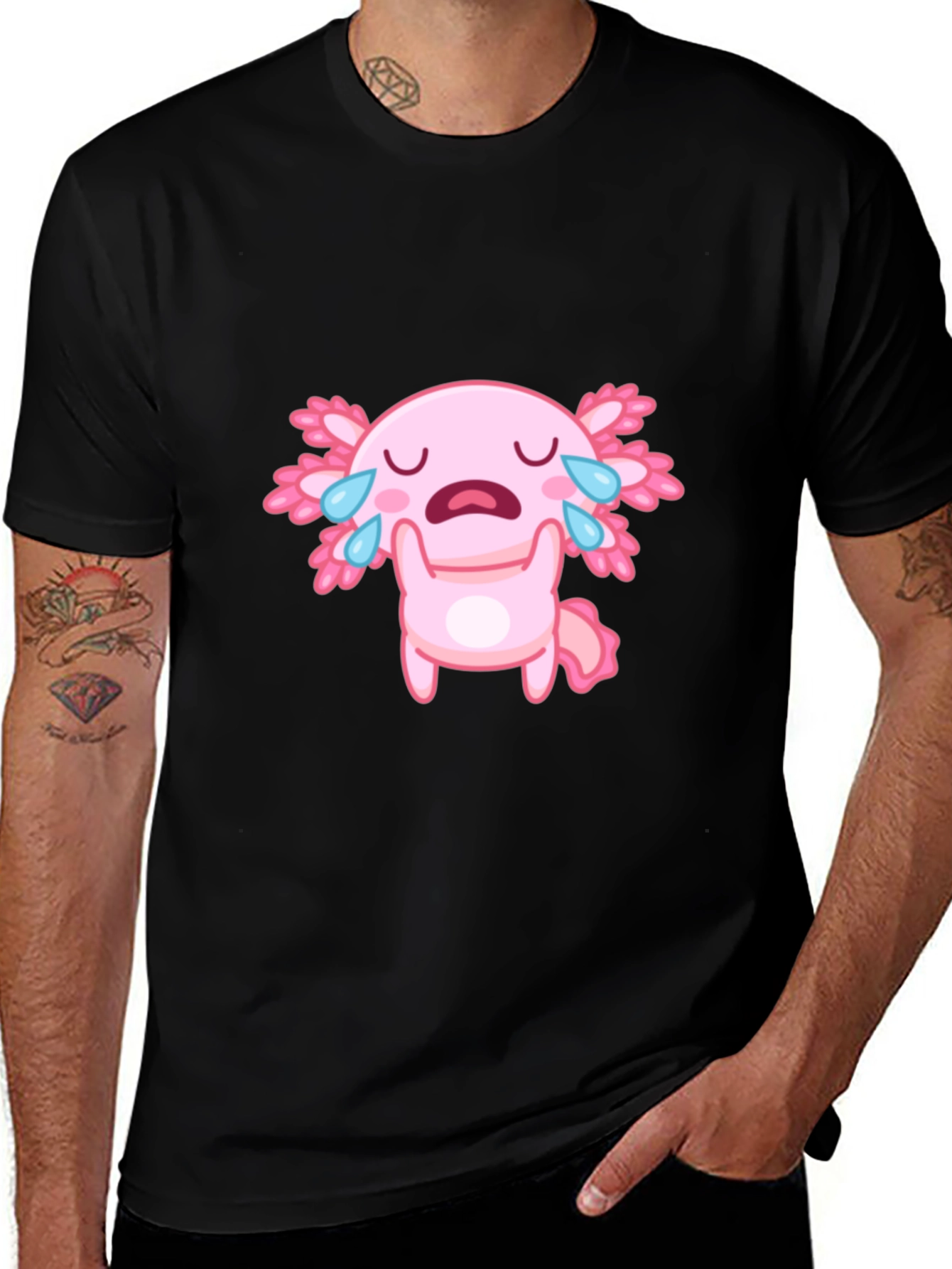 Crying Axolotl Black T-Shirt - Cute Cartoon Graphic Tee