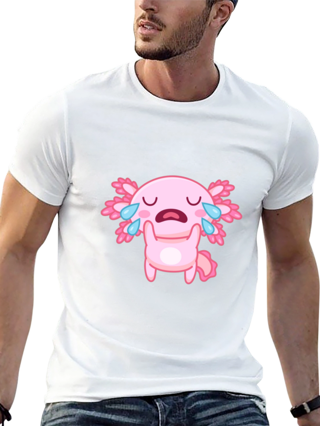 Crying Axolotl Black T-Shirt - Cute Cartoon Graphic Tee