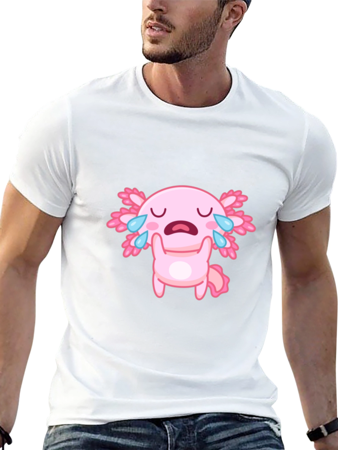 Crying Axolotl Black T-Shirt - Cute Cartoon Graphic Tee