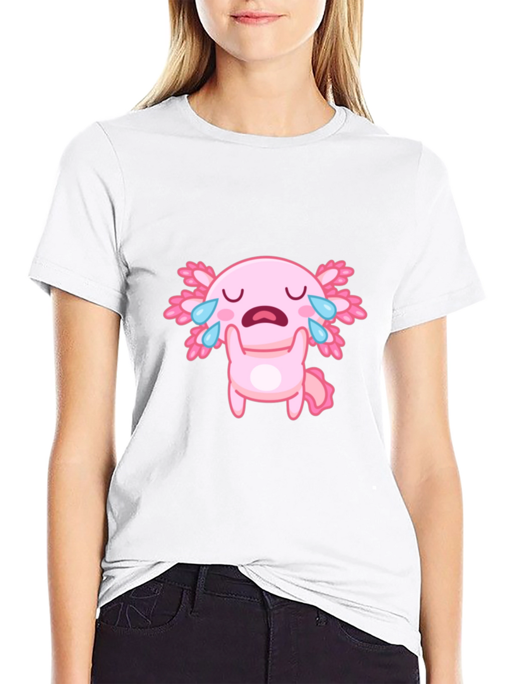 Crying Axolotl Black T-Shirt - Cute Cartoon Graphic Tee